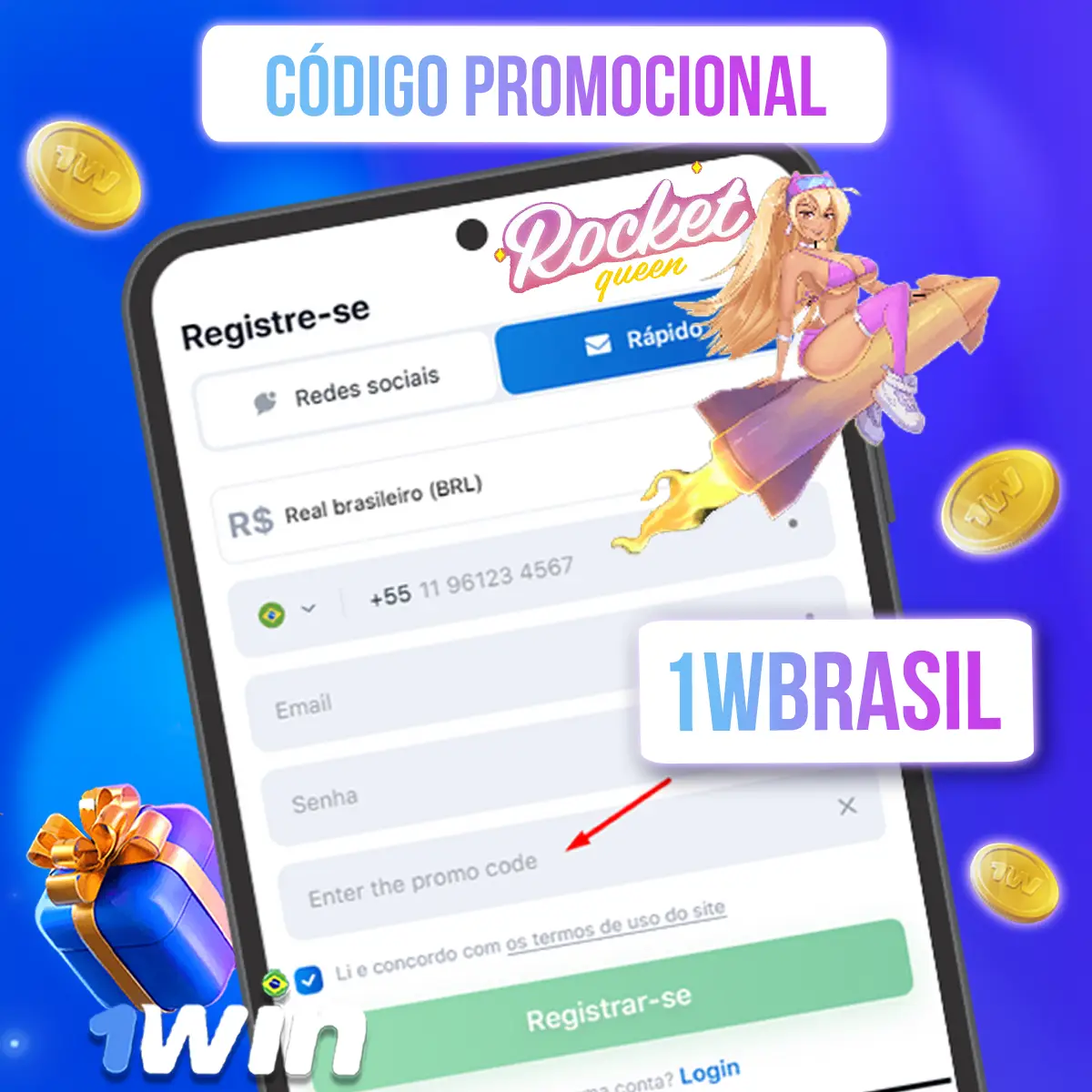 Formulário ilustrativo com campo de código promocional
