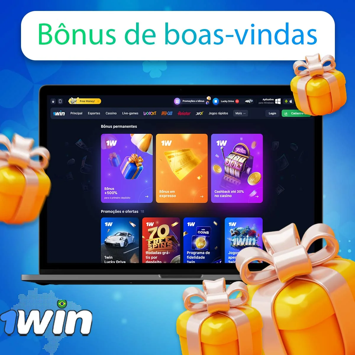 Ilustração histórica da área de promoções da 1win
