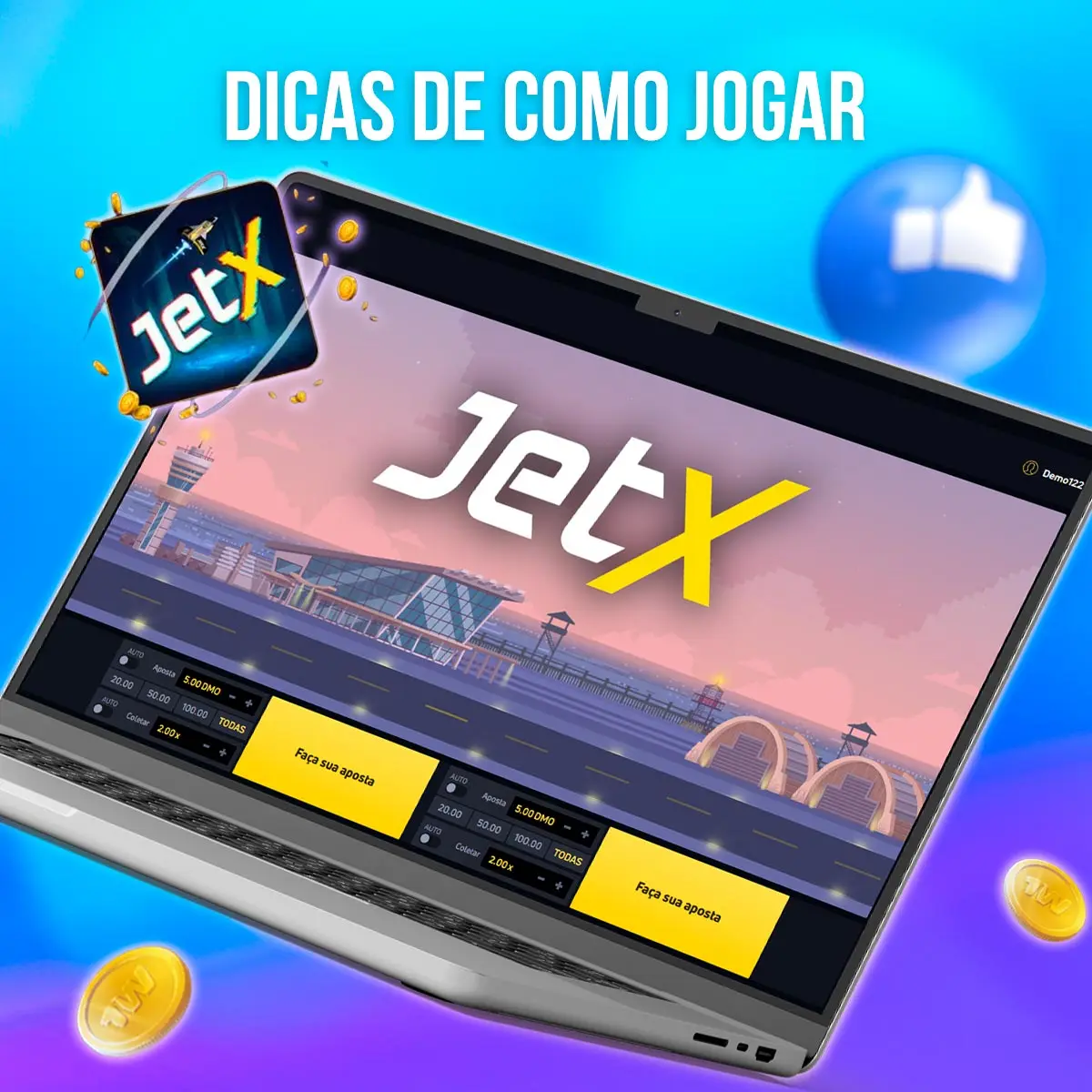 Composição com a interface do jogo JetX em dispositivos