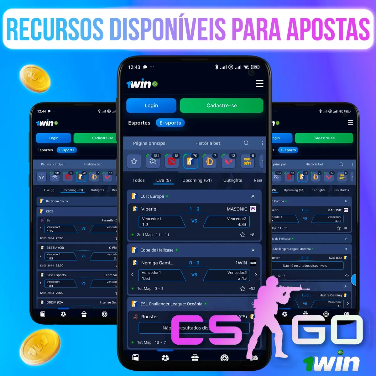 Composição com telas de mercados de Counter-Strike na 1win