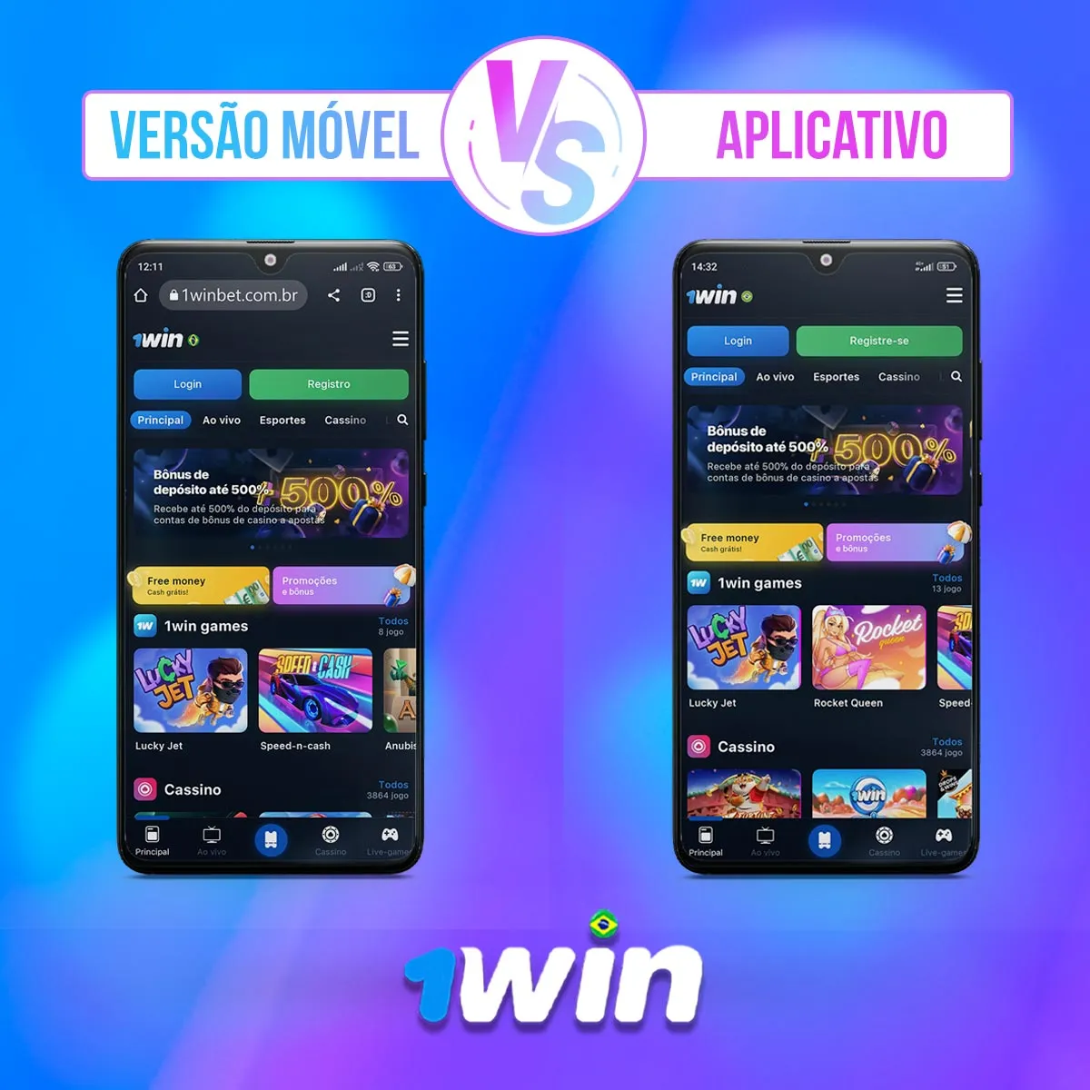 Comparação visual entre navegador móvel e aplicativo