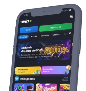 Celular exibindo a página inicial da 1win