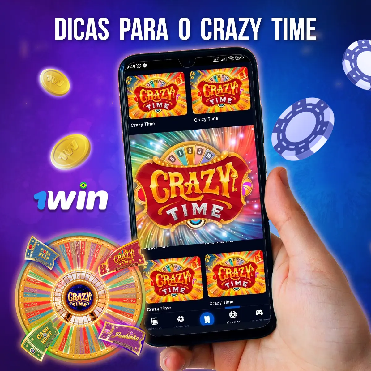 Composição com a interface do jogo Crazy Time em dispositivos
