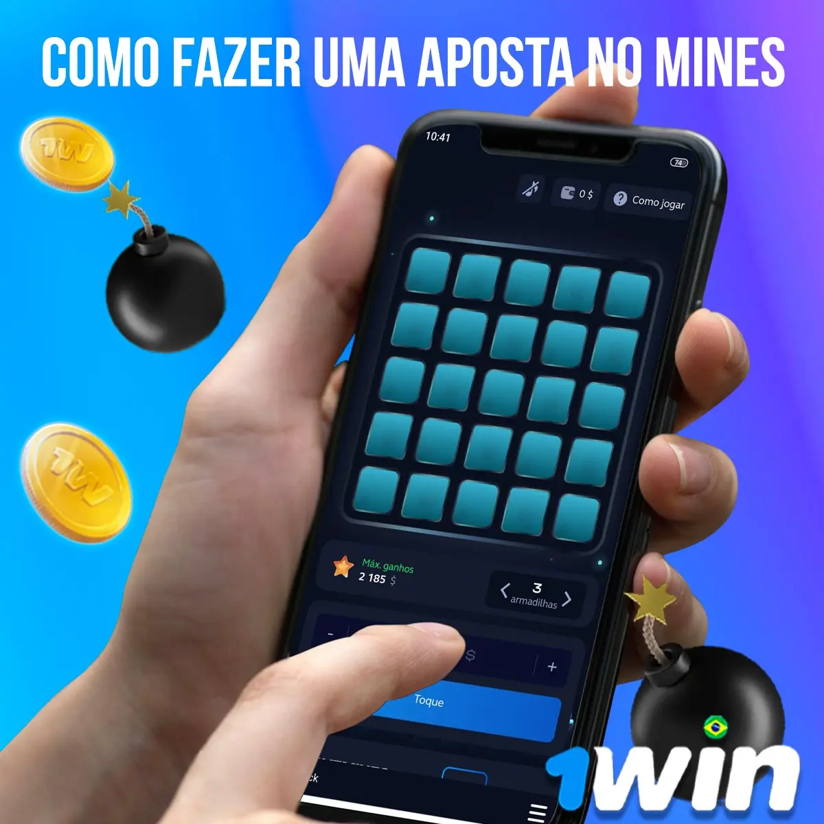 Composição com a interface do jogo Mines em dispositivos