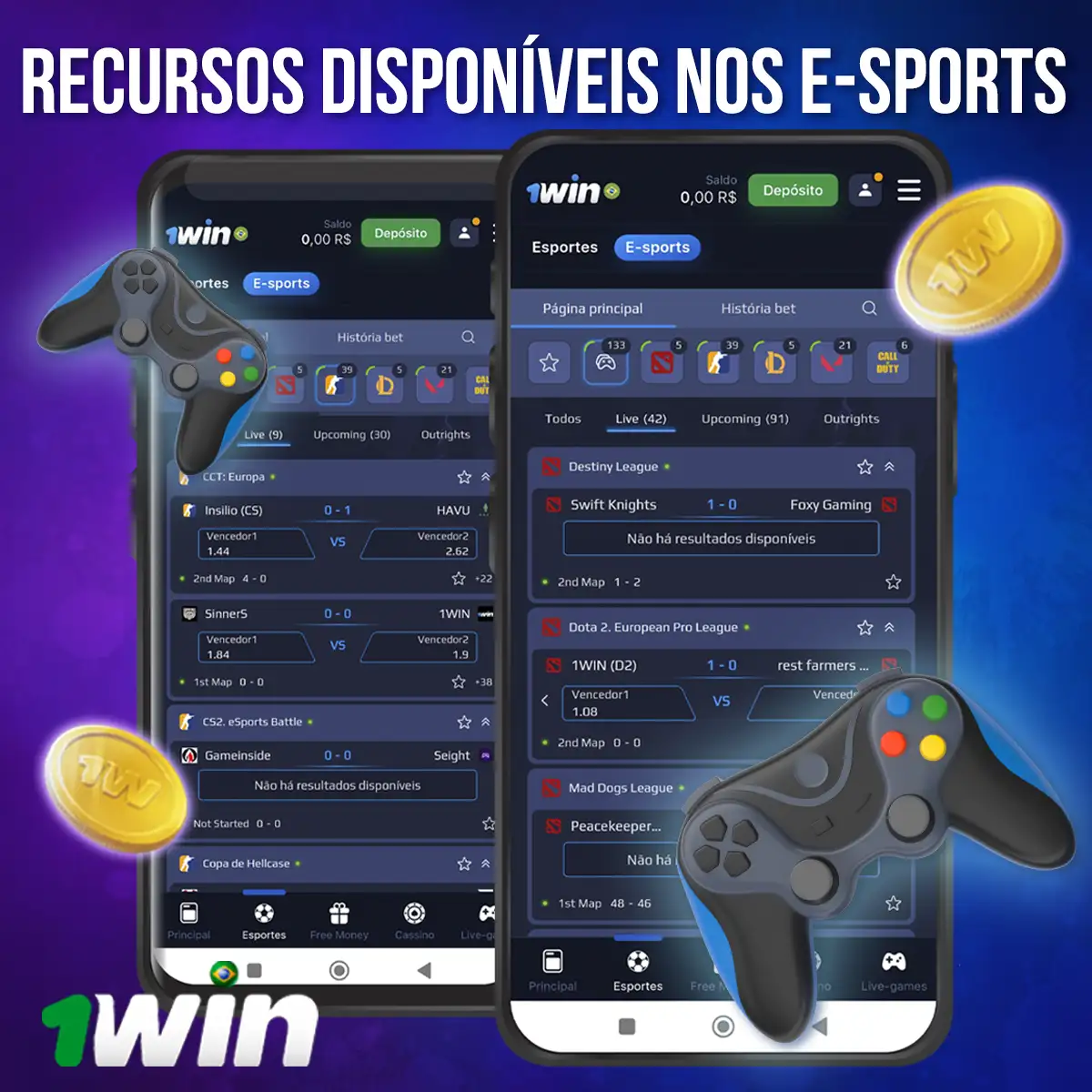 Montage of 1win esports market screens