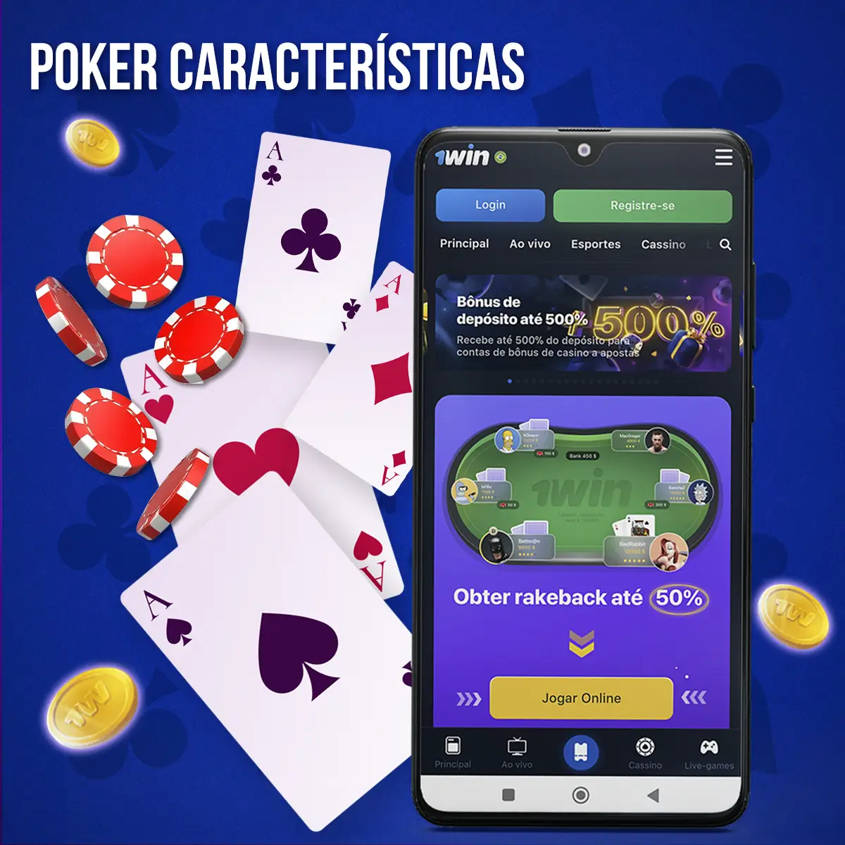 Telas de poker da 1win com cartas e fichas