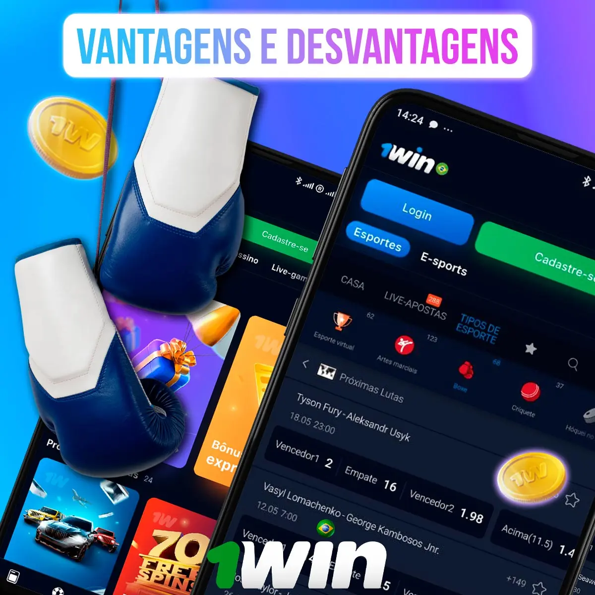 Composição com telas de mercados de MMA na 1win