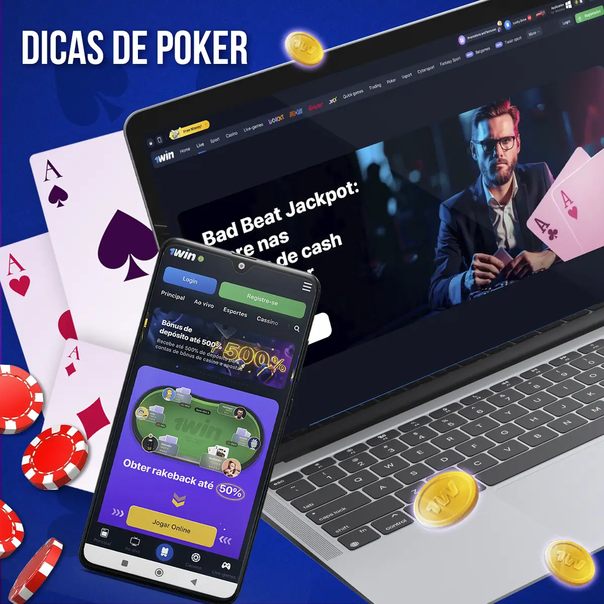 Telas de poker da 1win com cartas e fichas