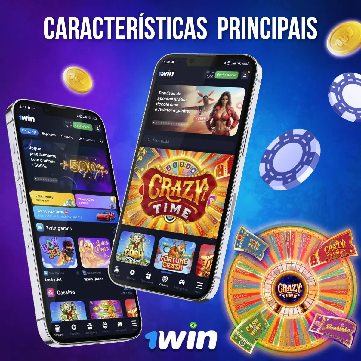 Composição com a interface do jogo Crazy Time em dispositivos