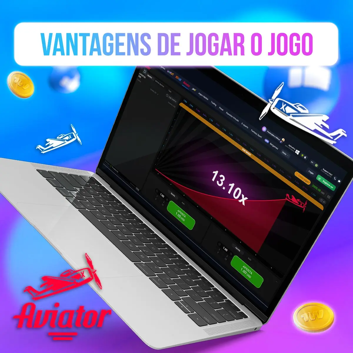 Composição com a interface do jogo Aviator em dispositivos