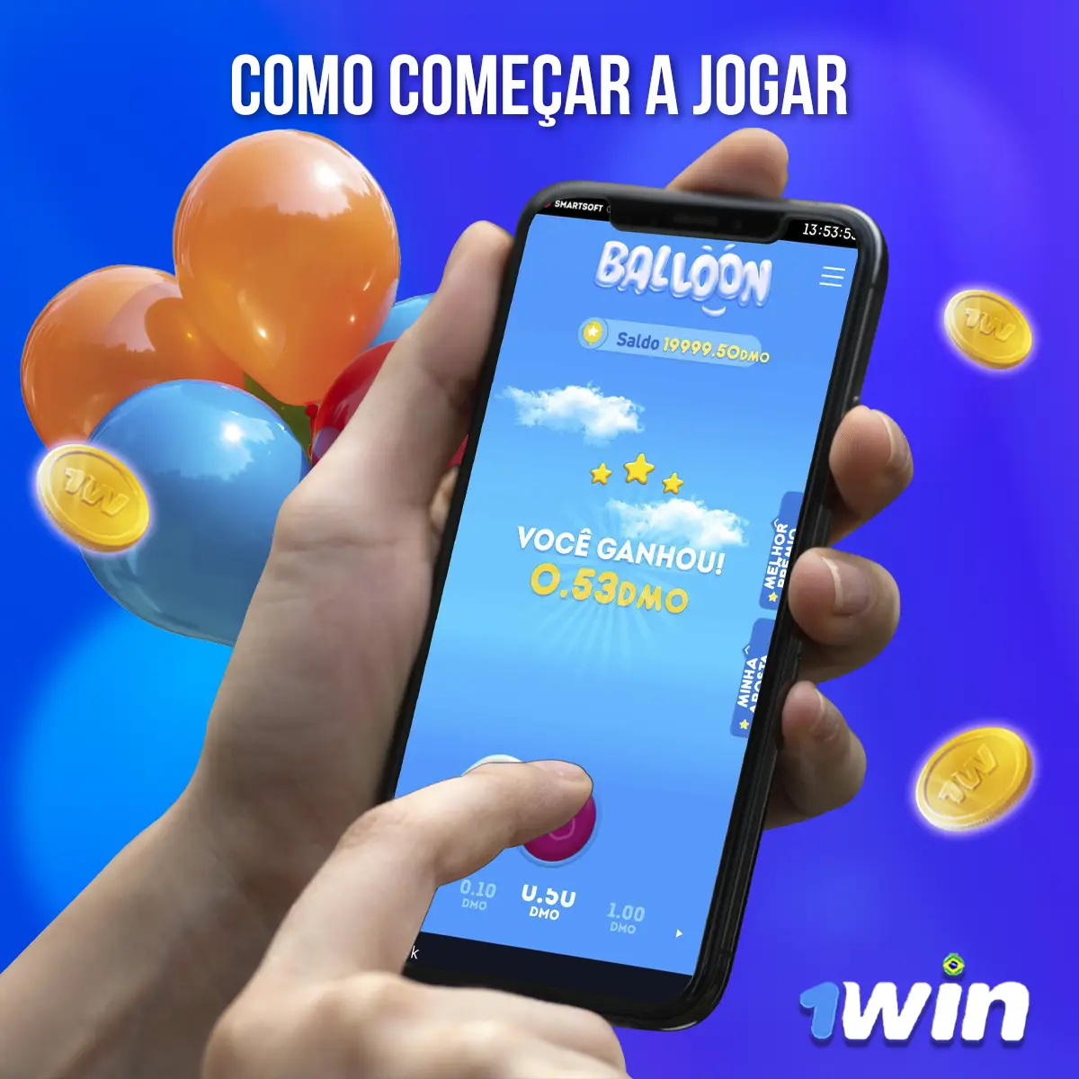 Composição com a interface do jogo Balloon em dispositivos