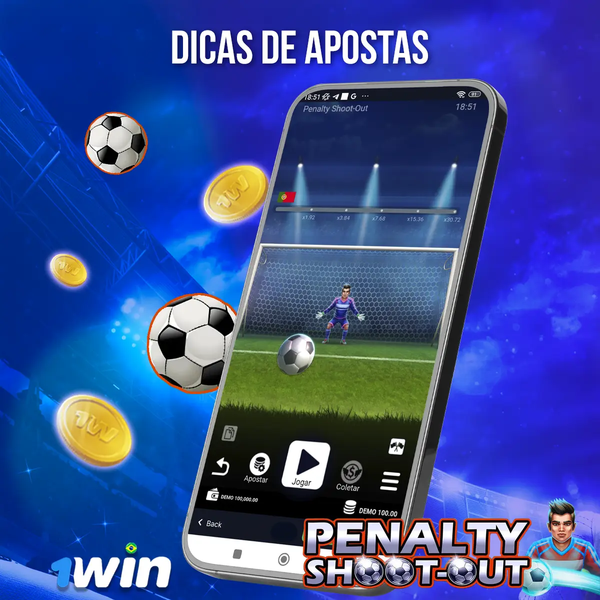 Composição com a interface do jogo Penalty Shoot-Out em dispositivos