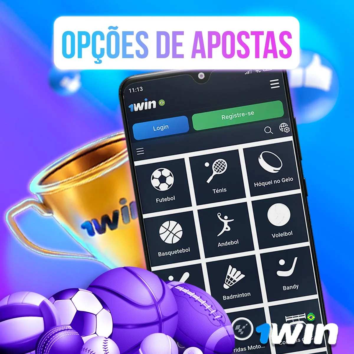 Celular com ícones de modalidades esportivas