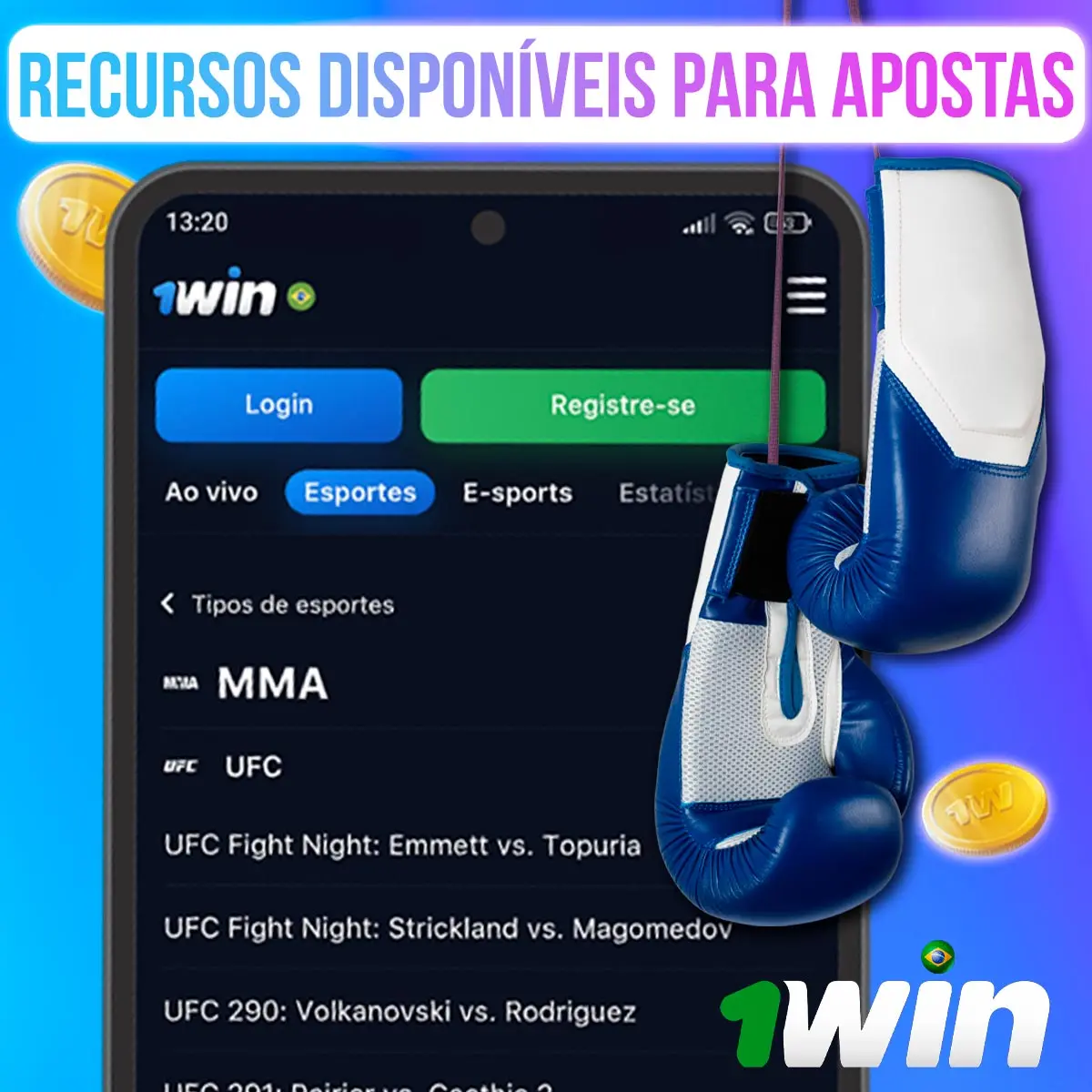 Composição com telas de mercados de MMA na 1win