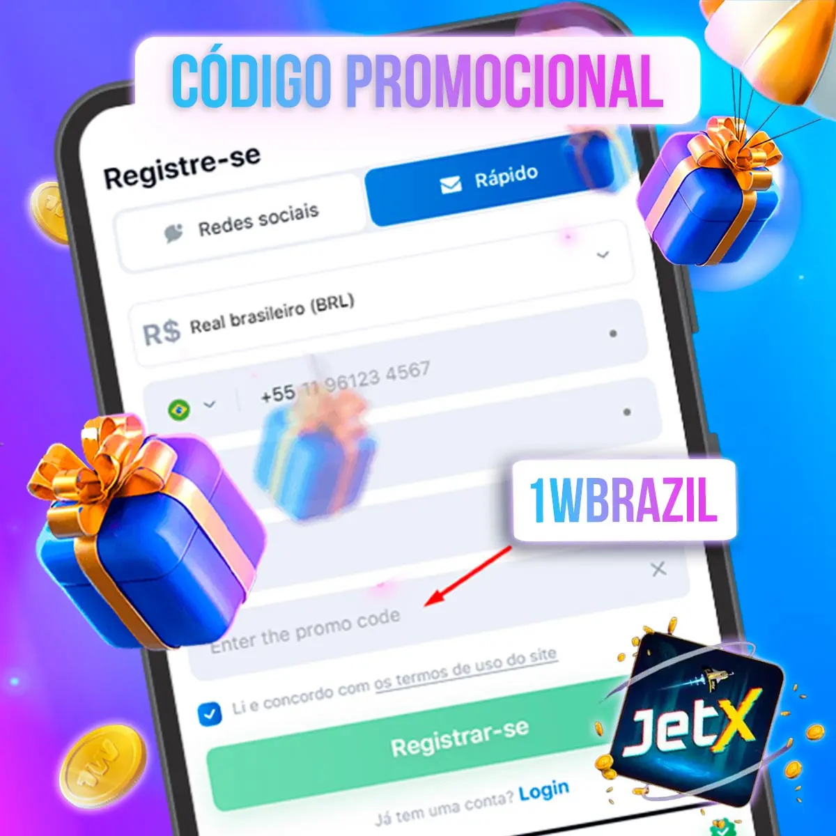 Formulário ilustrativo com campo de código promocional