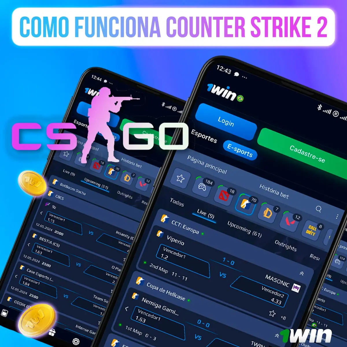 Composição com telas de mercados de Counter-Strike na 1win