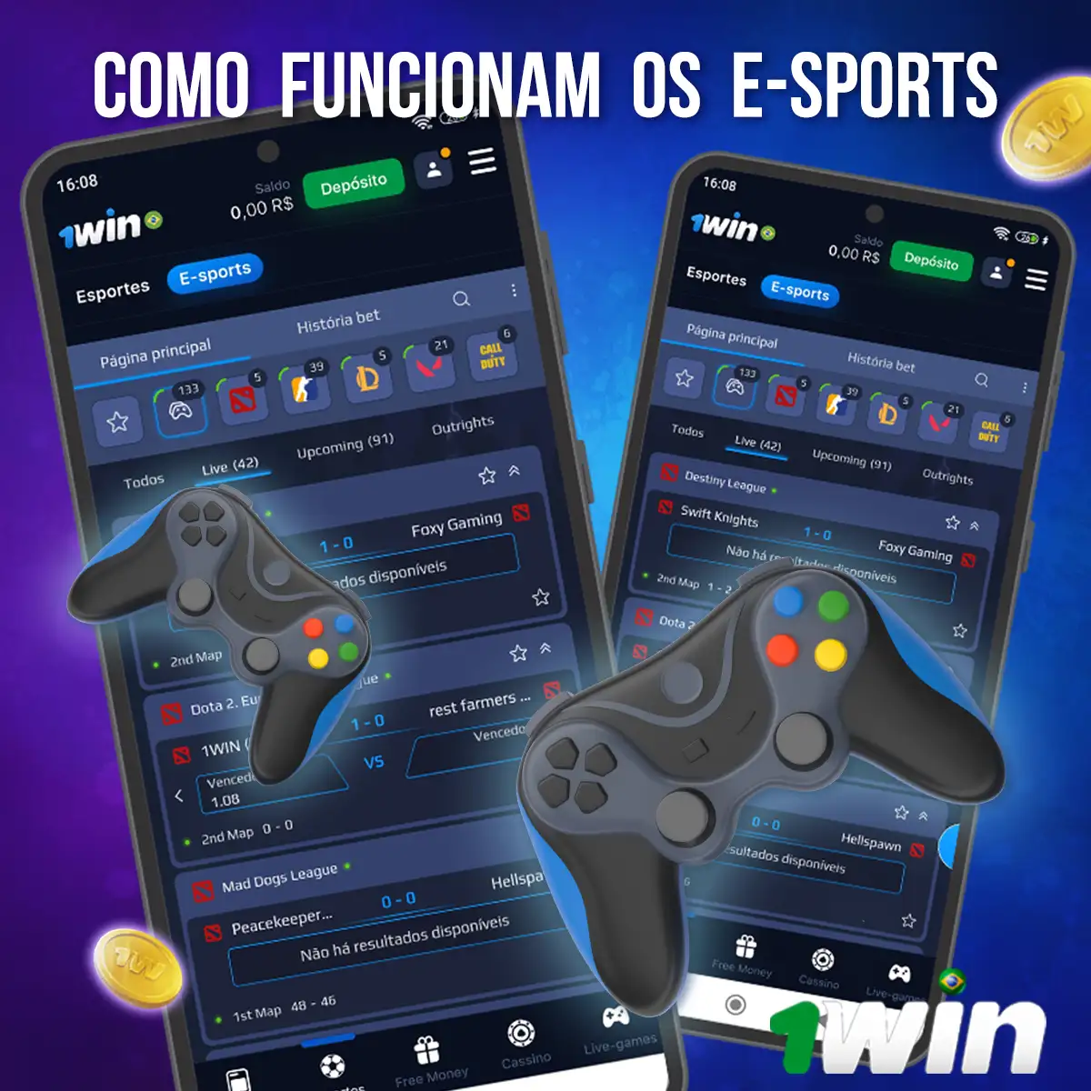Montage of 1win esports market screens