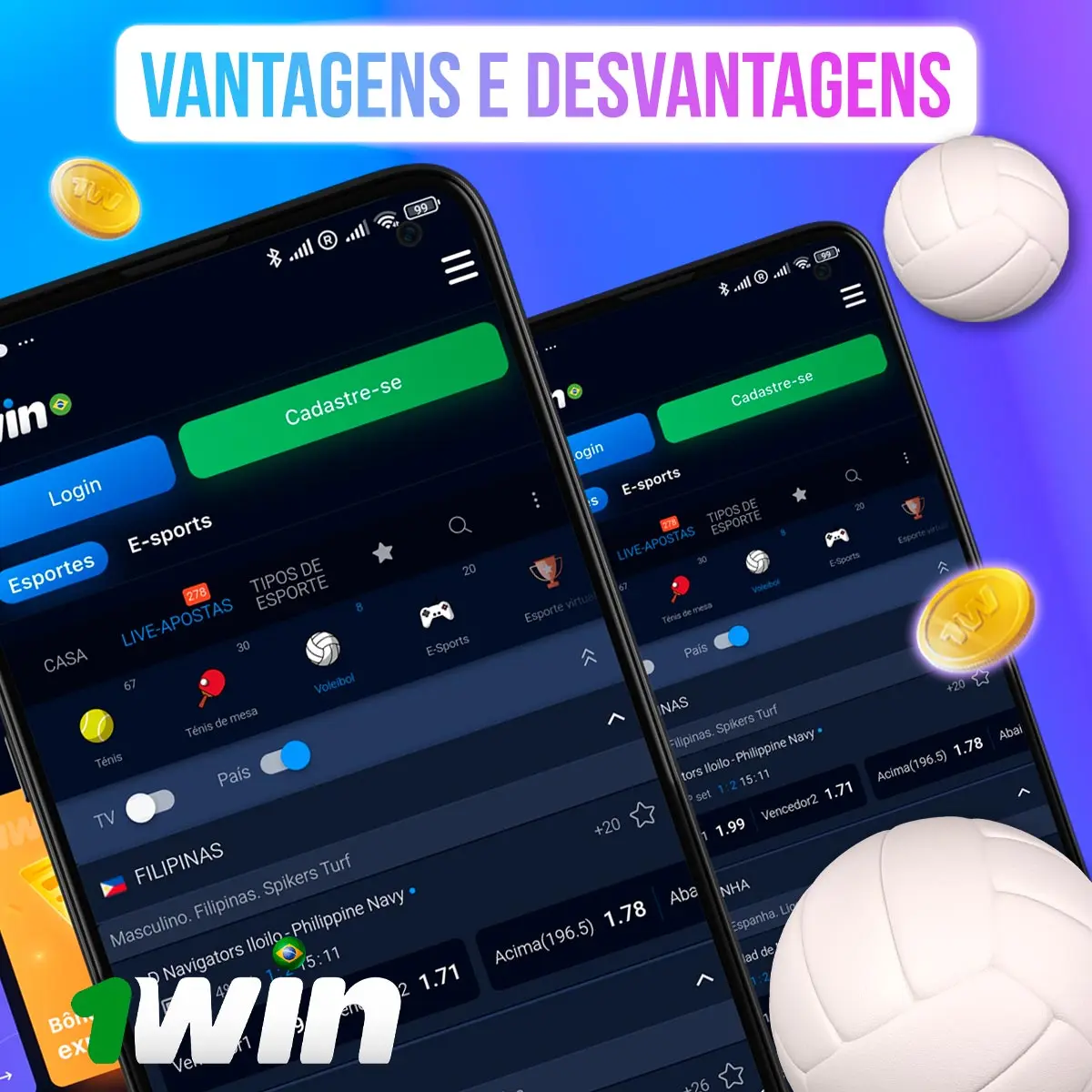 Composição com telas de mercados de vôlei na 1win