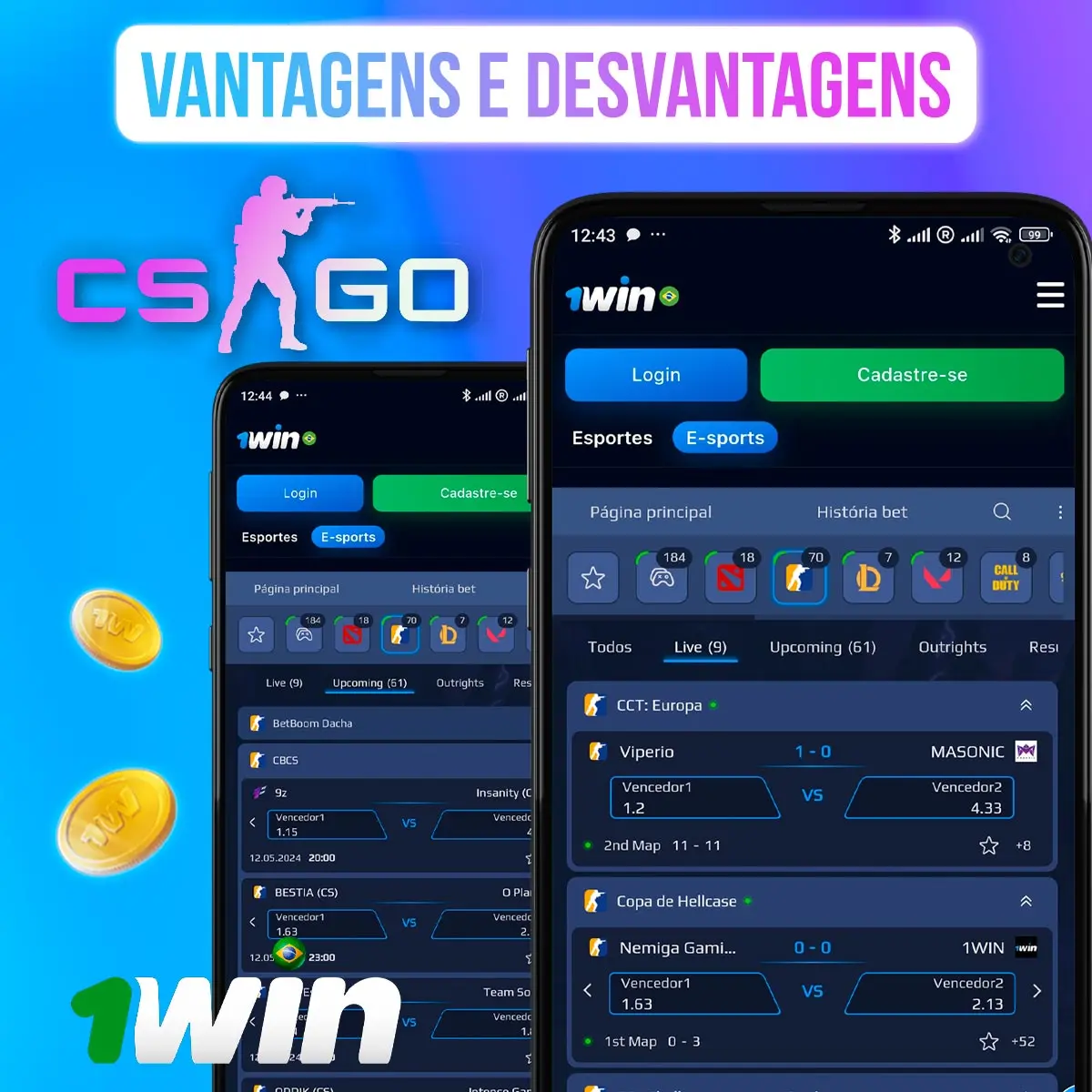 Composição com telas de mercados de Counter-Strike na 1win