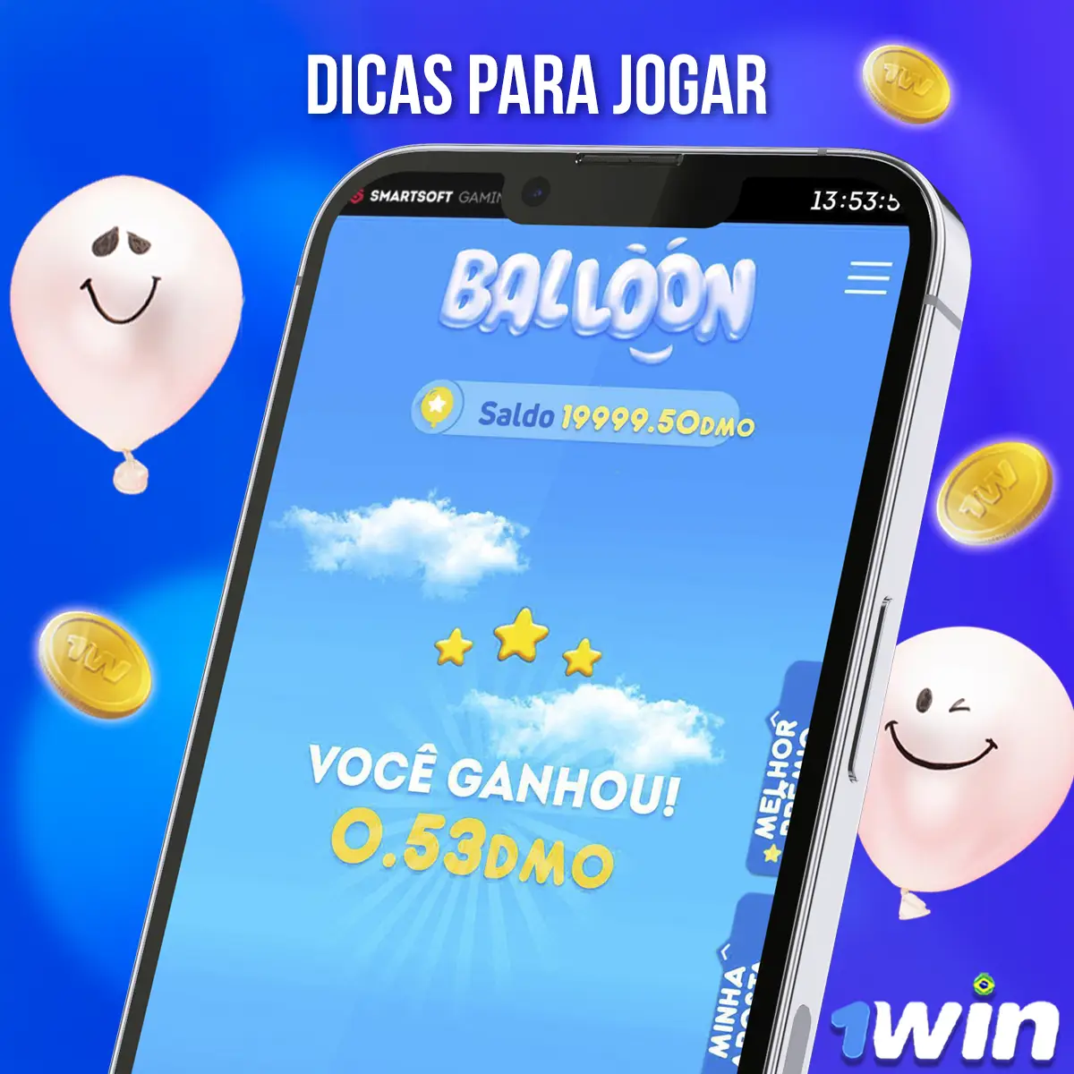 Composição com a interface do jogo Balloon em dispositivos