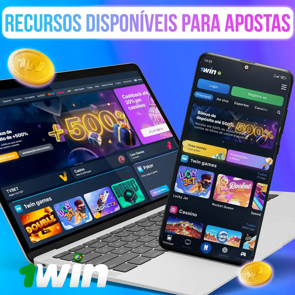Composição de telas com miniaturas do catálogo de jogos da 1win