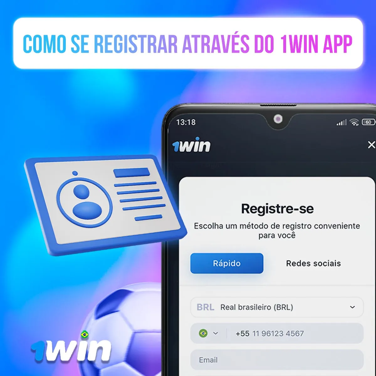Formulário de cadastro da 1win em uma composição ilustrativa