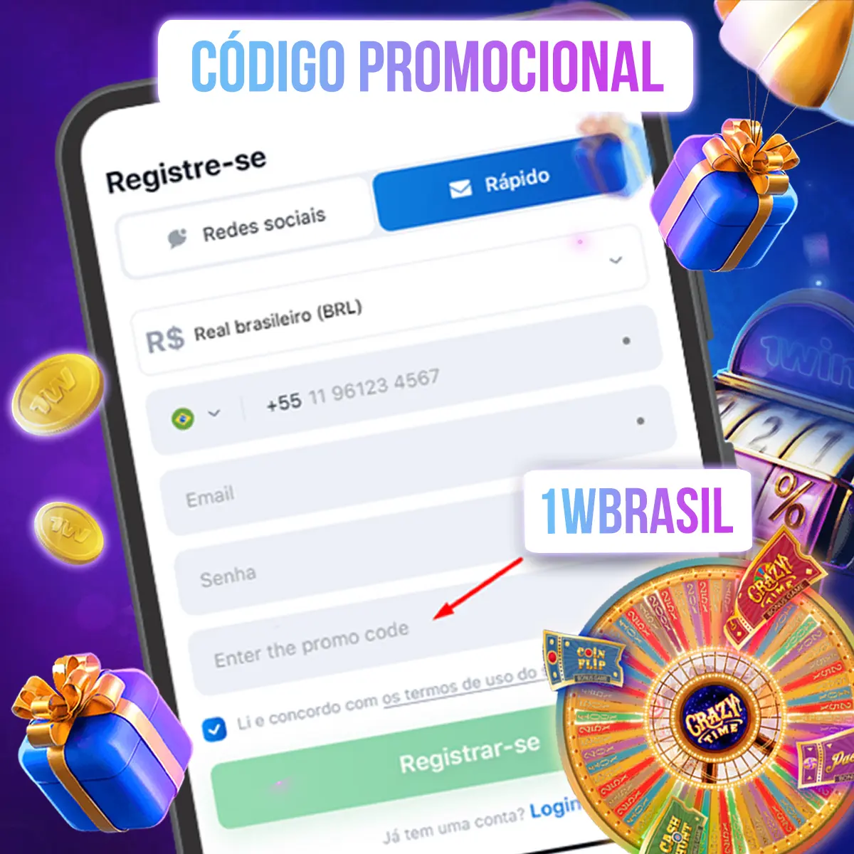 Formulário ilustrativo com campo de código promocional