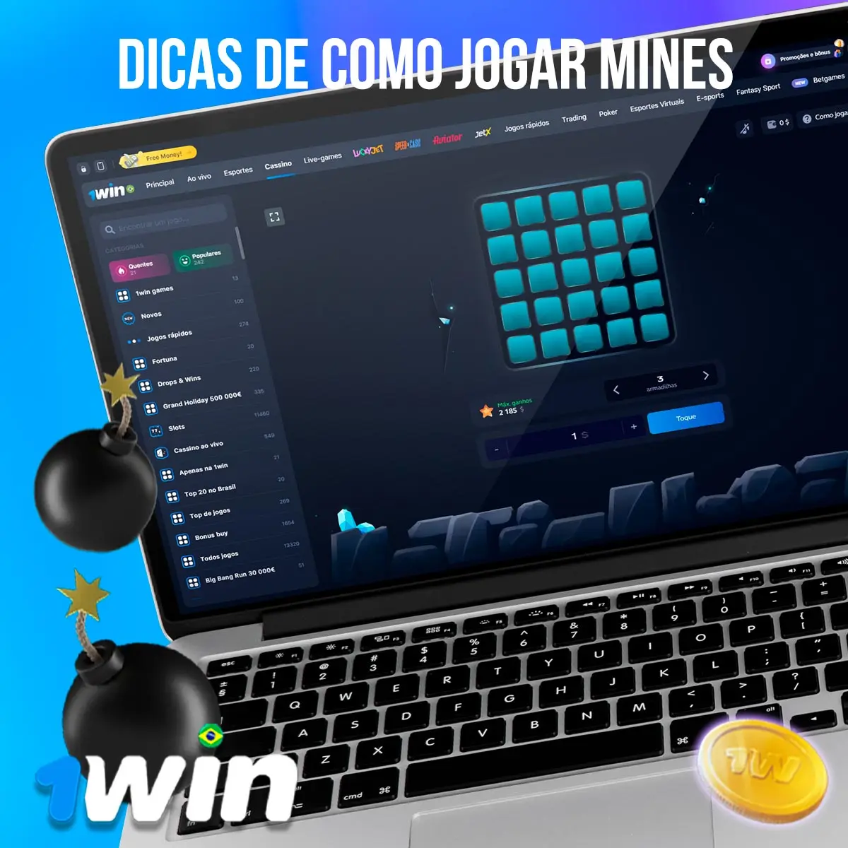 Composição com a interface do jogo Mines em dispositivos