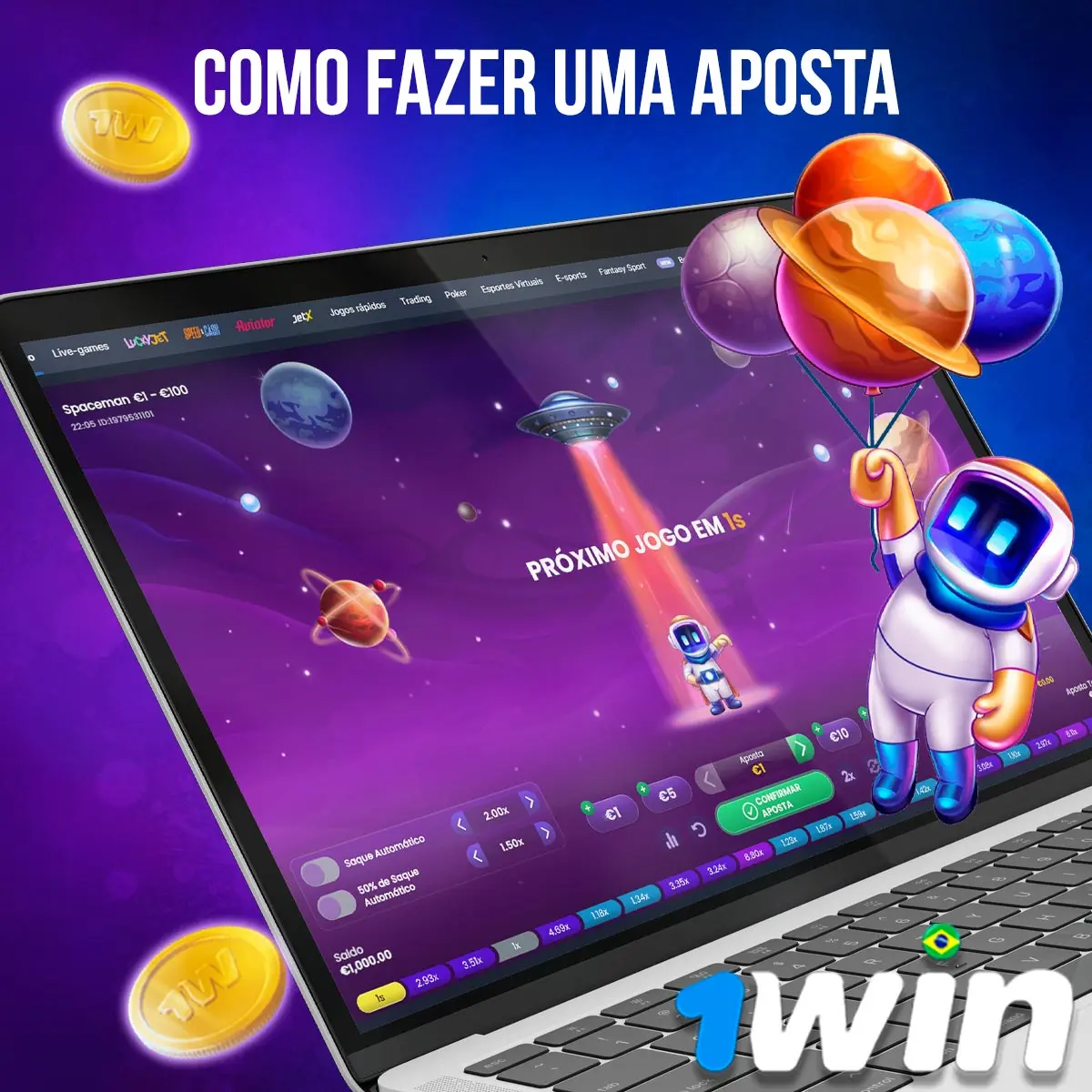 Composição com a interface do jogo Spaceman em dispositivos