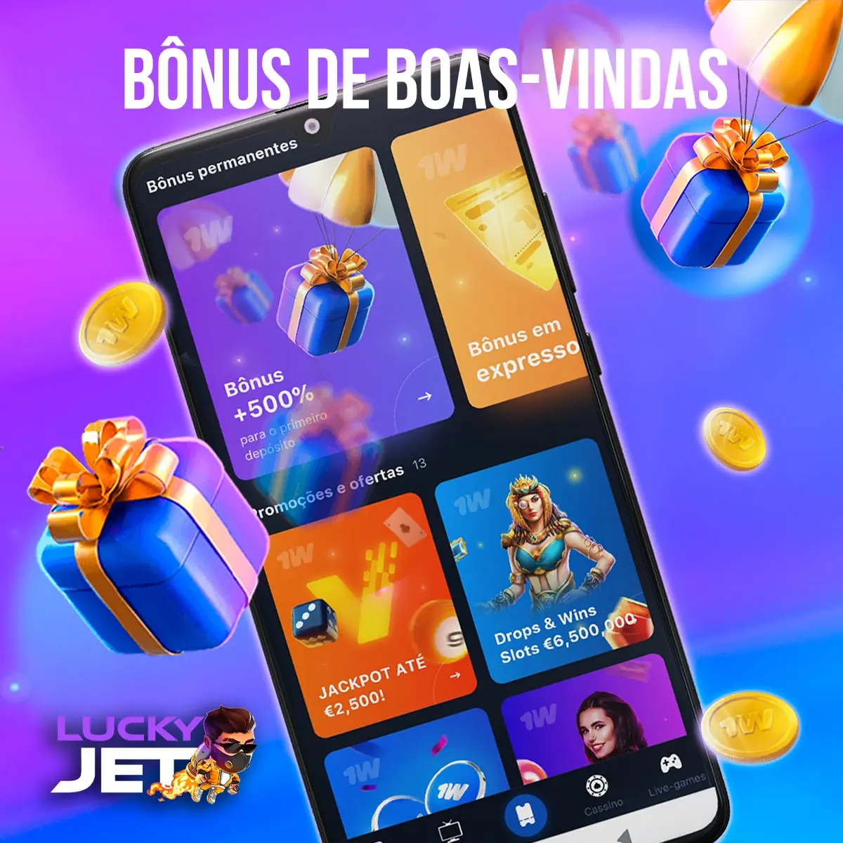 Ilustração histórica da área de promoções da 1win