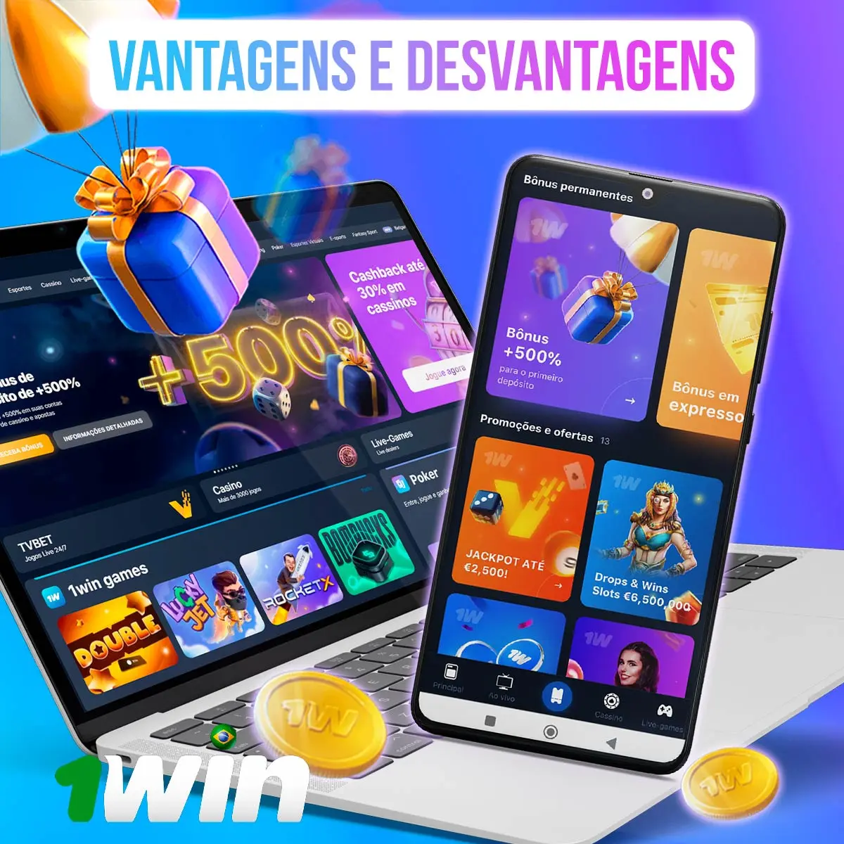 Composição de telas com miniaturas do catálogo de jogos da 1win