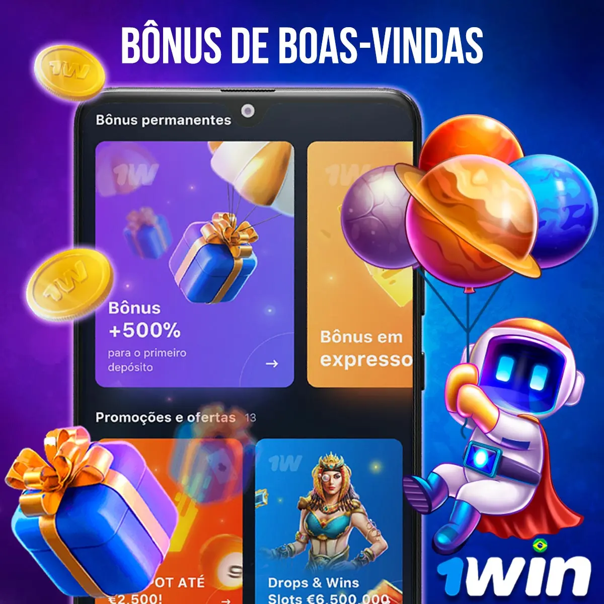 Ilustração histórica da área de promoções da 1win