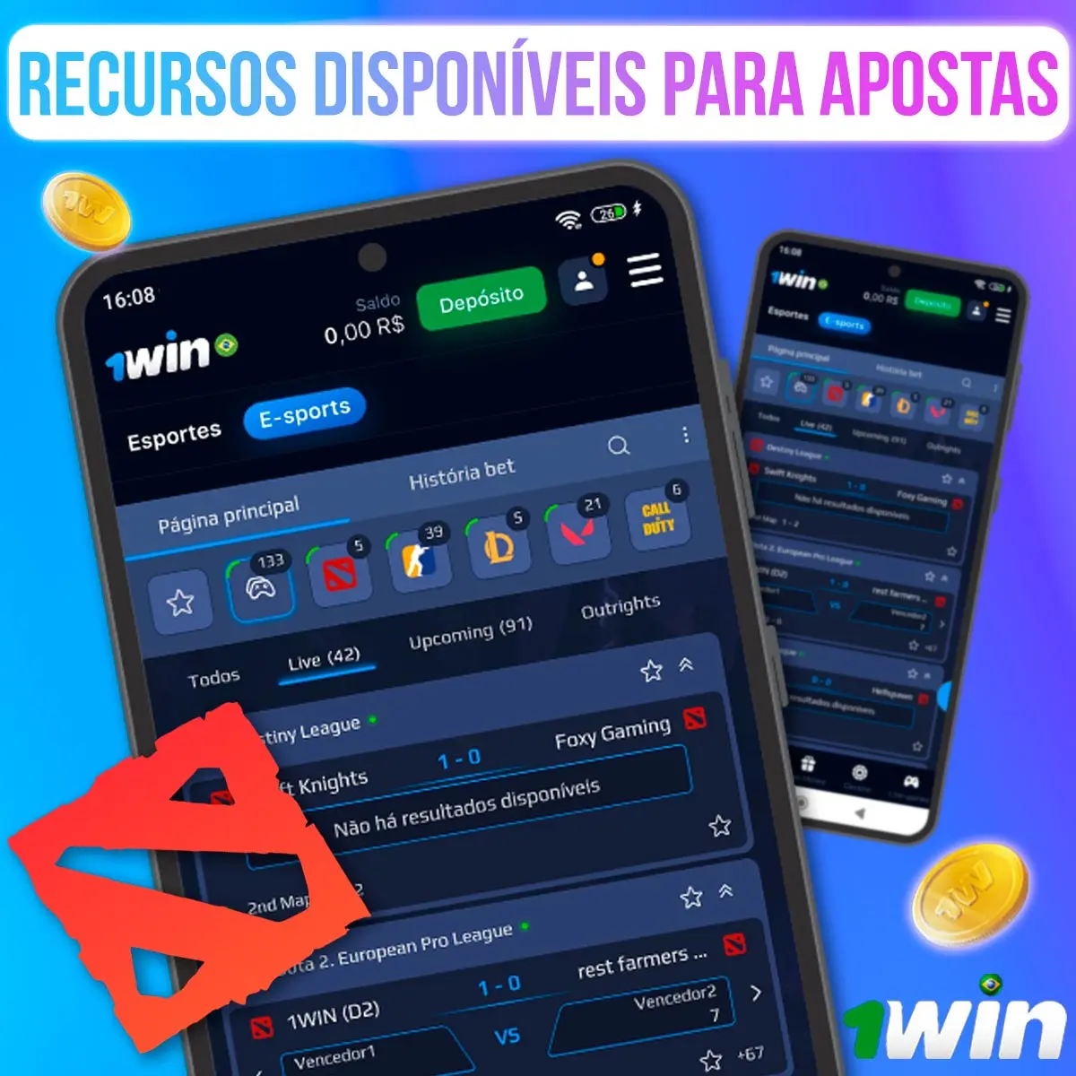 Composição com telas de mercados de Dota 2 na 1win