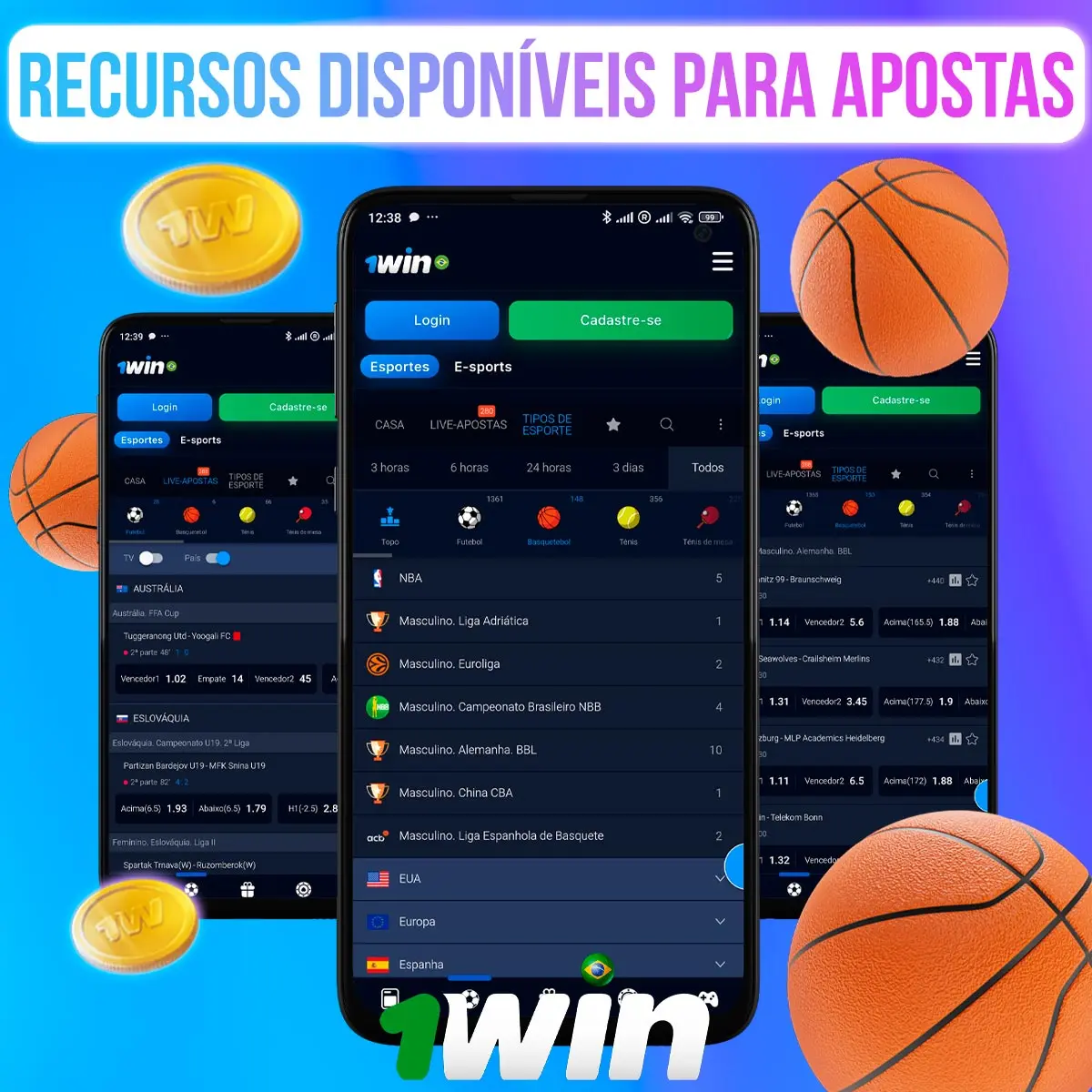 Montage of 1win basketball market screens