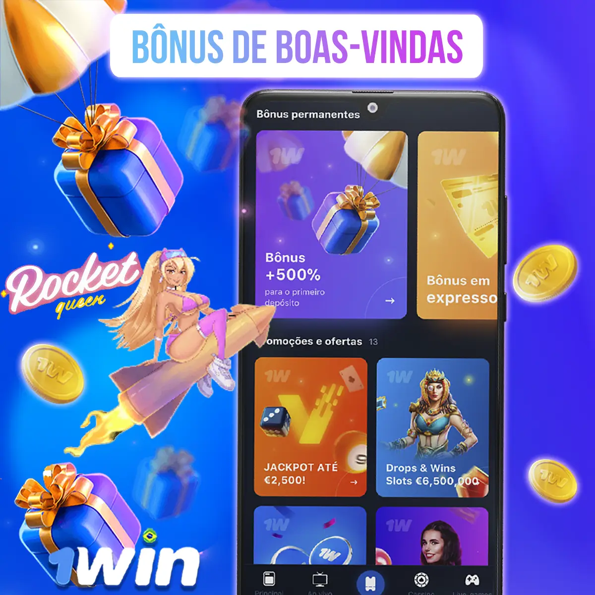 Ilustração histórica da área de promoções da 1win
