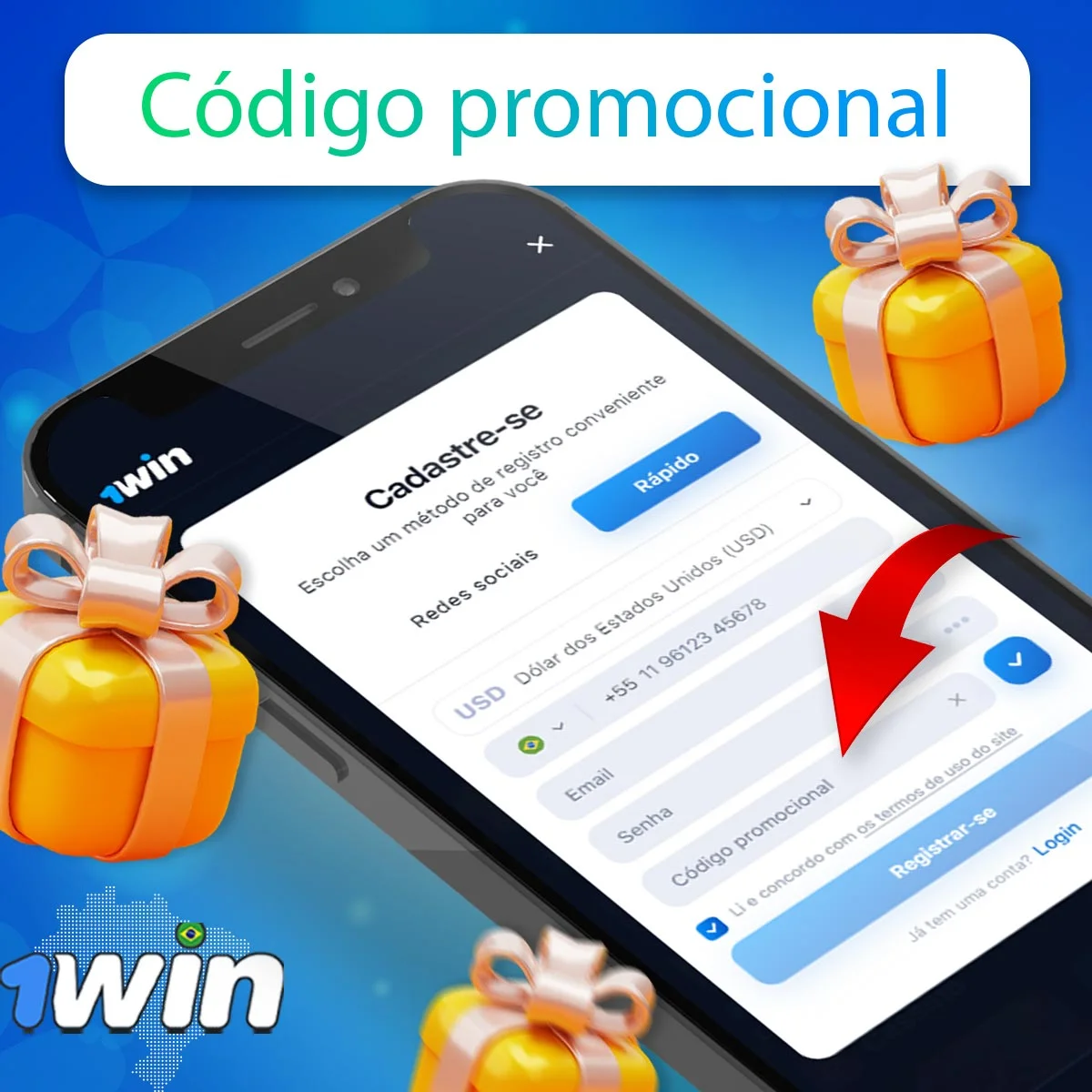 Formulário ilustrativo com campo de código promocional