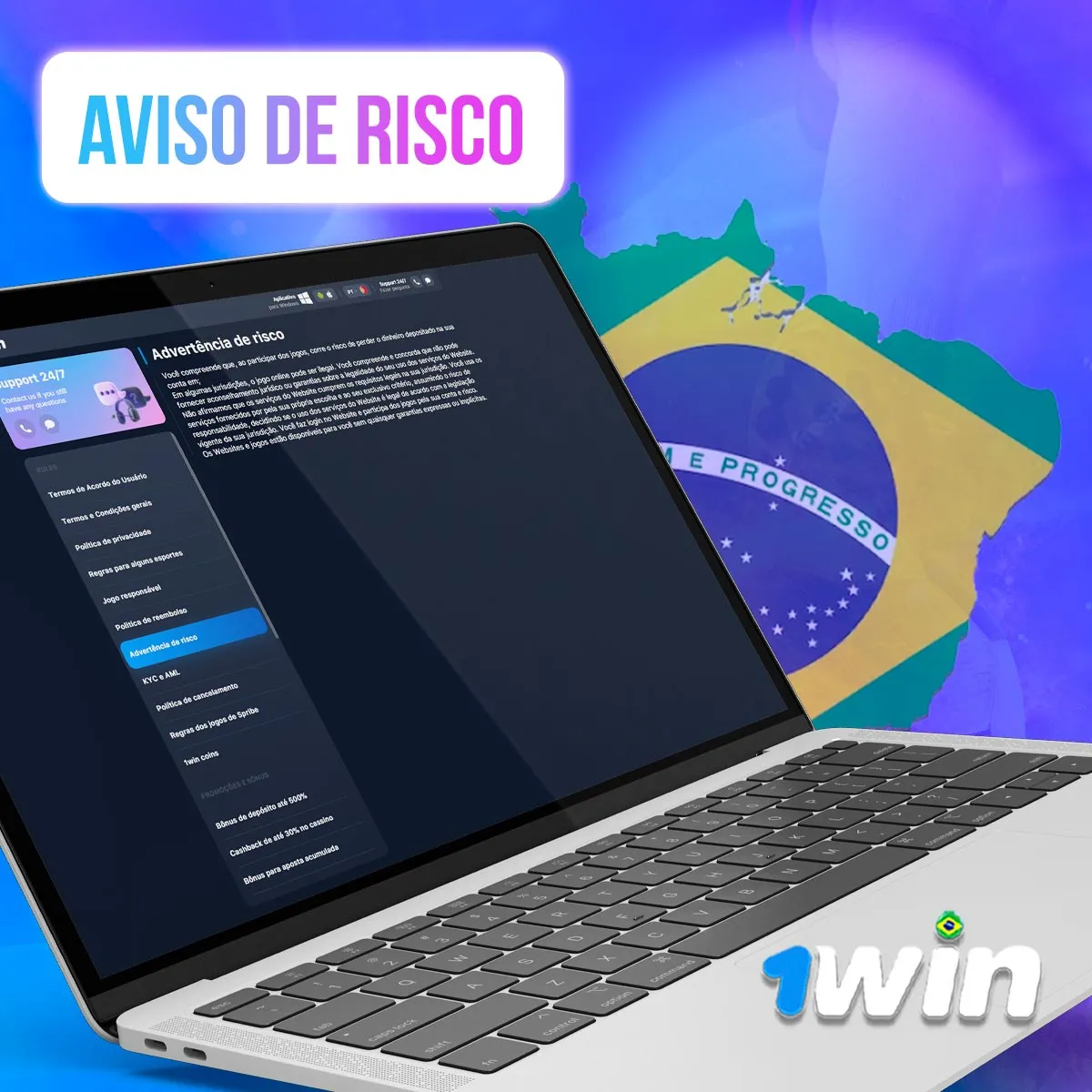Tela de texto informativo com bandeira do Brasil
