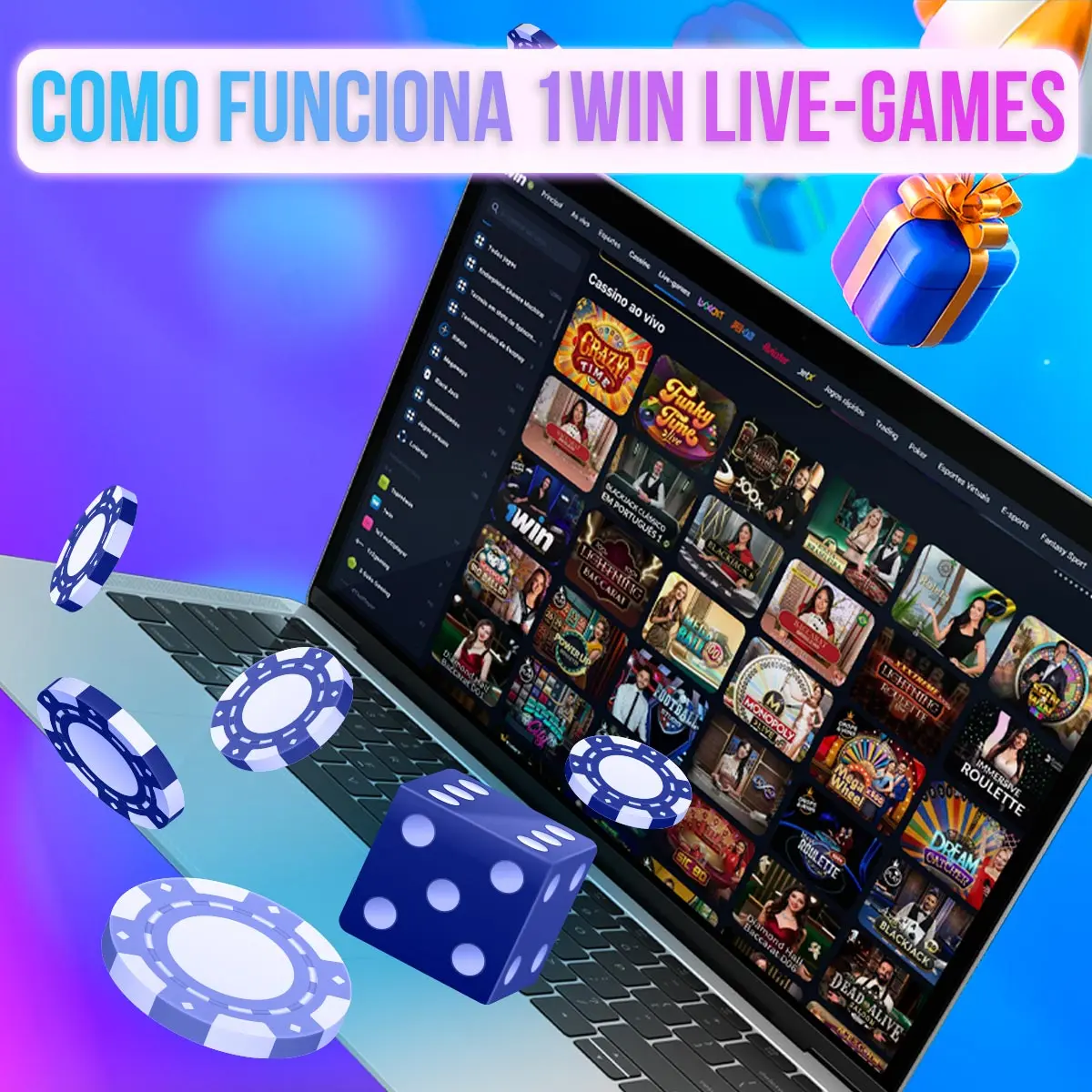 Composição de telas com miniaturas do catálogo de jogos da 1win
