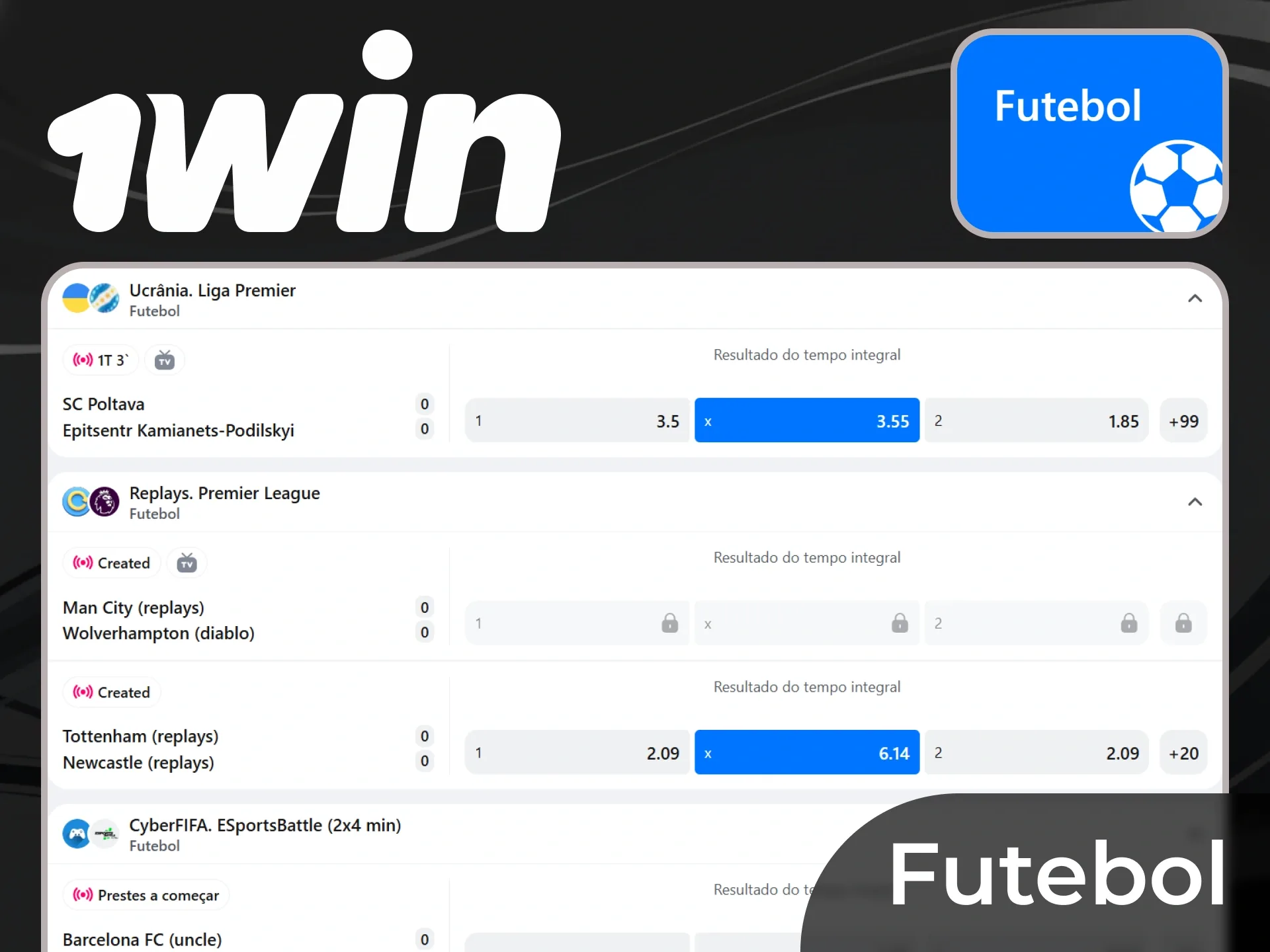 Lista de partidas de futebol e mercados de resultado na 1win