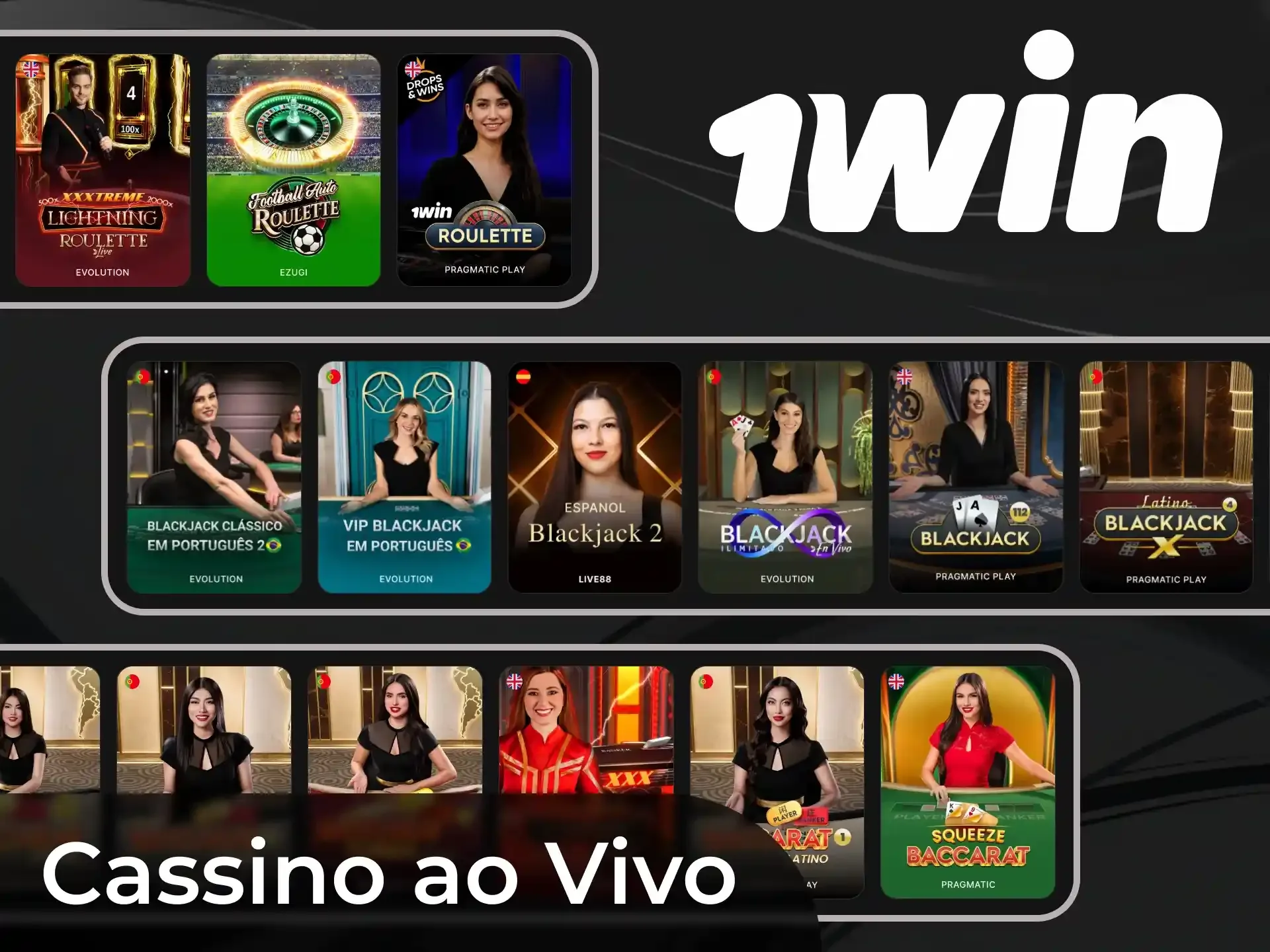 Catálogo de mesas e jogos de cassino ao vivo da 1win