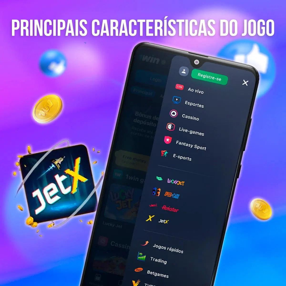 Composição com a interface do jogo JetX em dispositivos