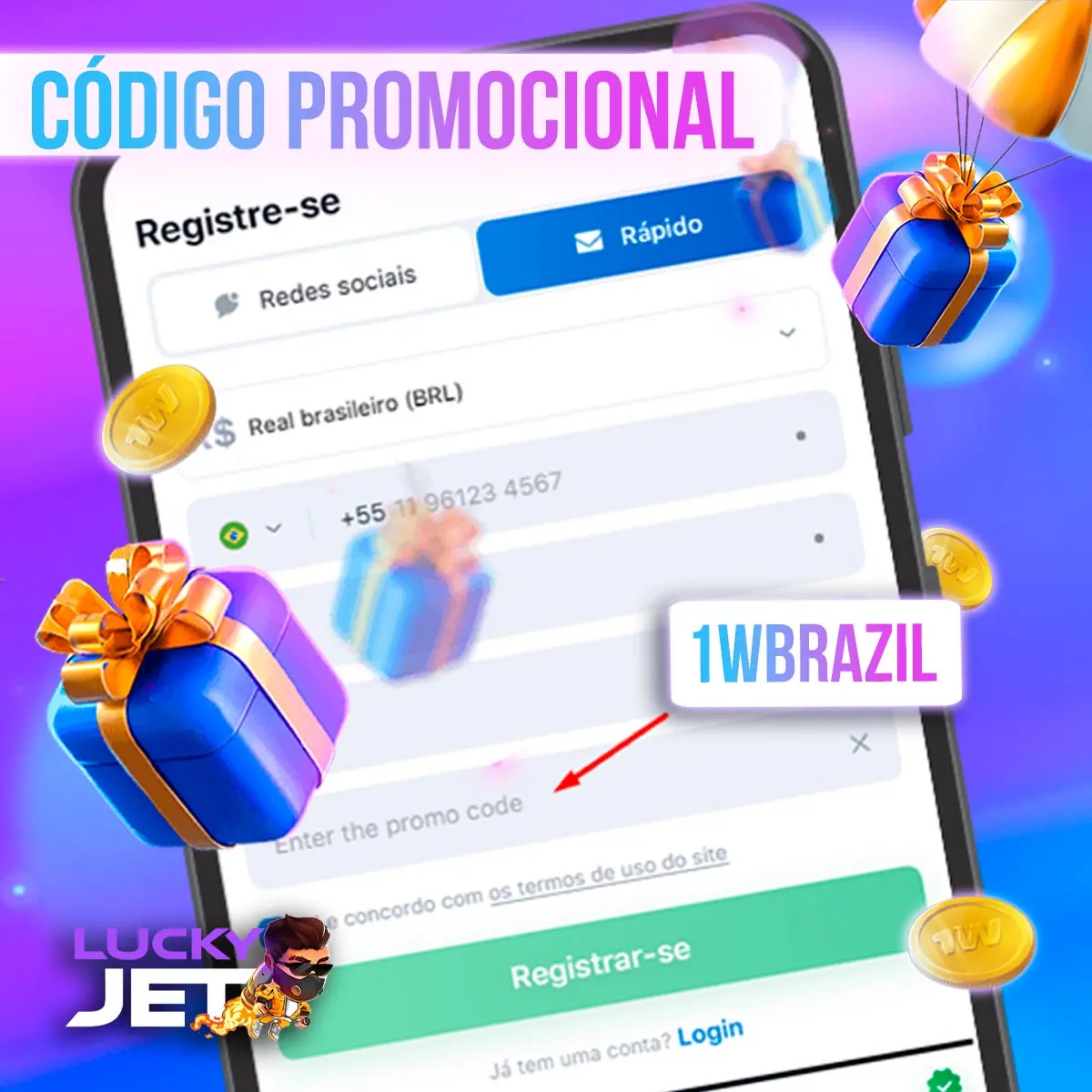 Formulário ilustrativo com campo de código promocional