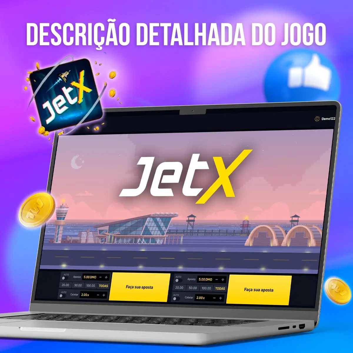 Composição com a interface do jogo JetX em dispositivos