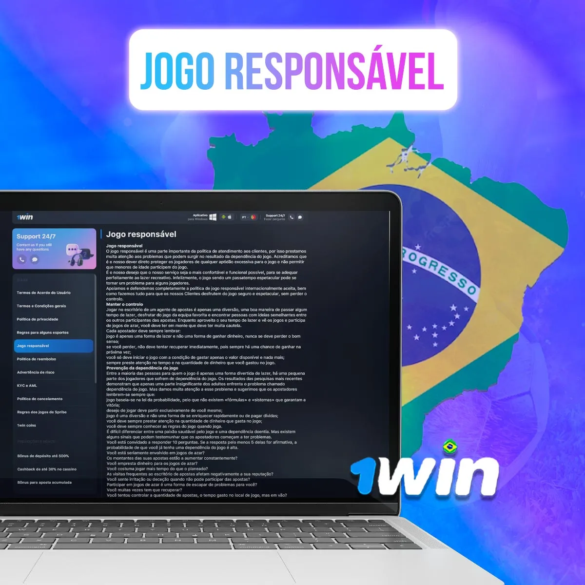 Tela de texto informativo com bandeira do Brasil