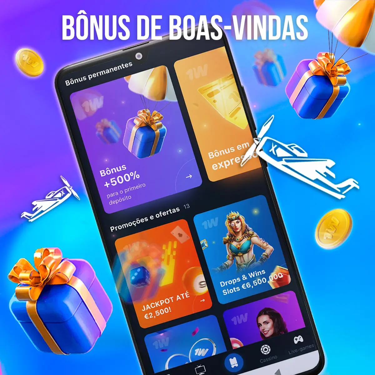 Ilustração histórica da área de promoções da 1win