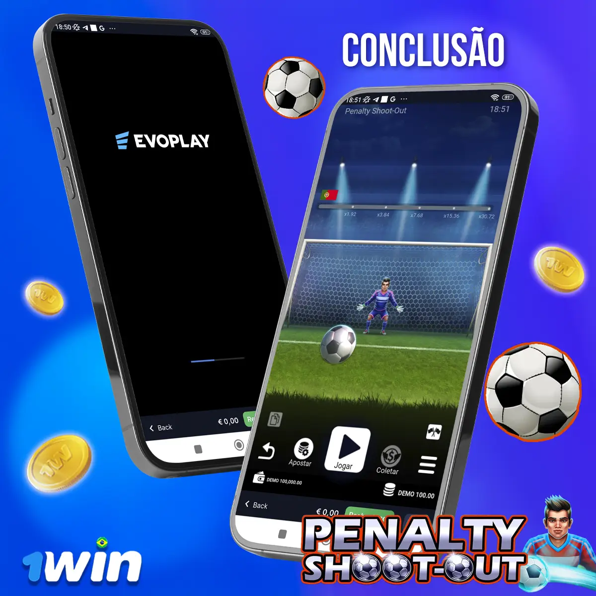 Composição com a interface do jogo Penalty Shoot-Out em dispositivos