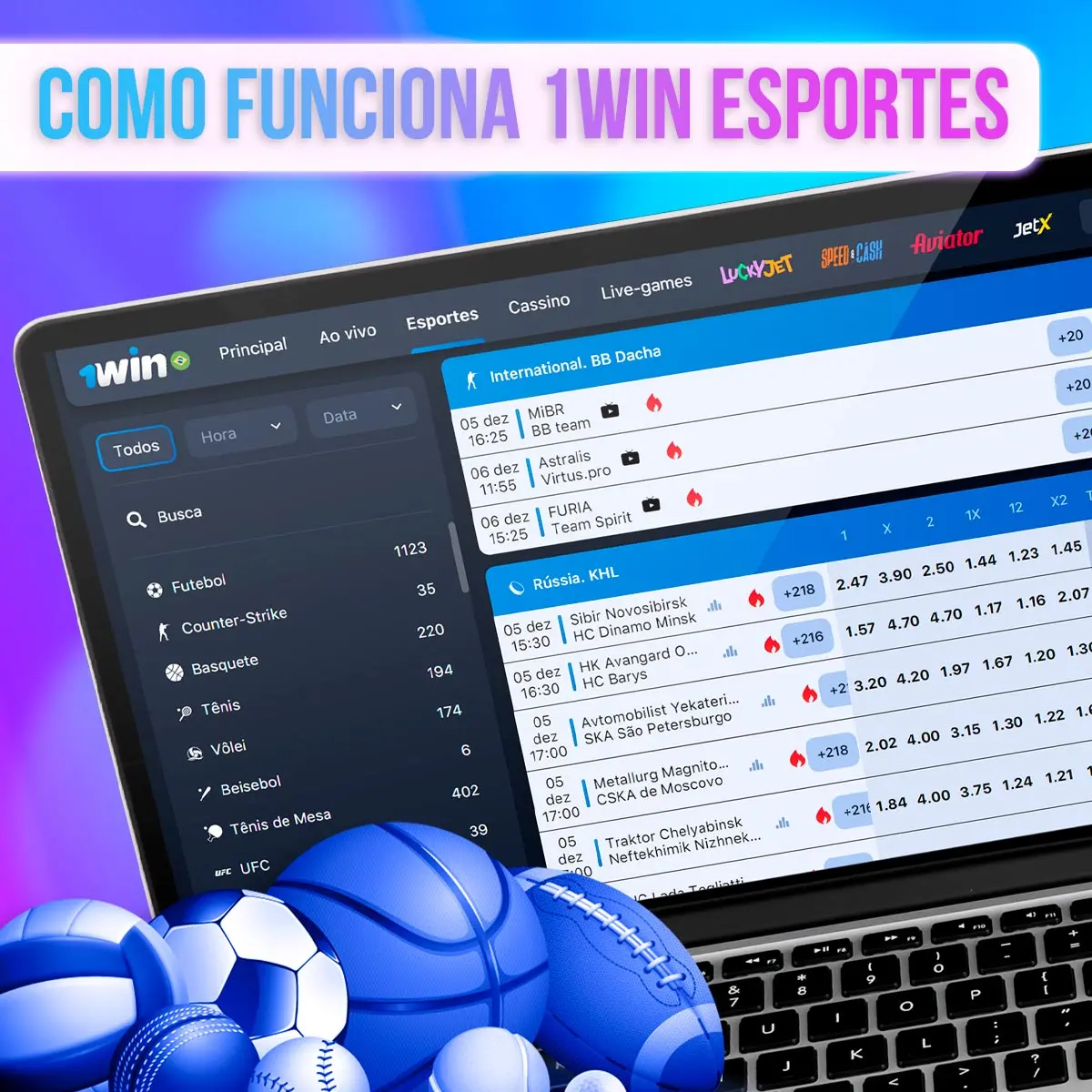 1win screens with event lists, scores and odds