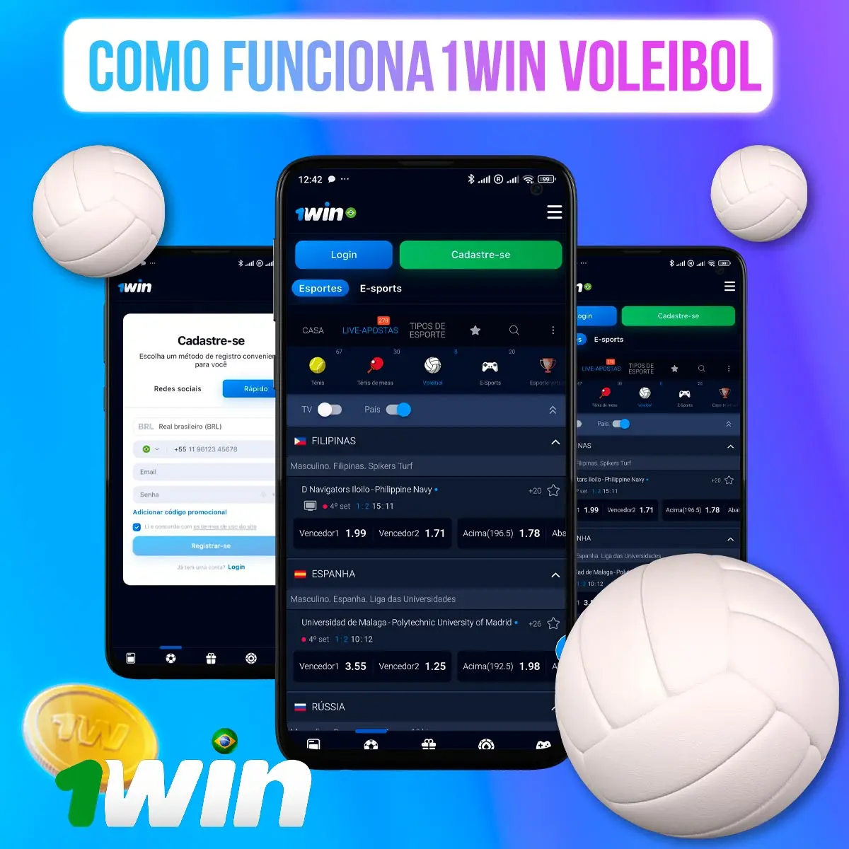 Composição com telas de mercados de vôlei na 1win
