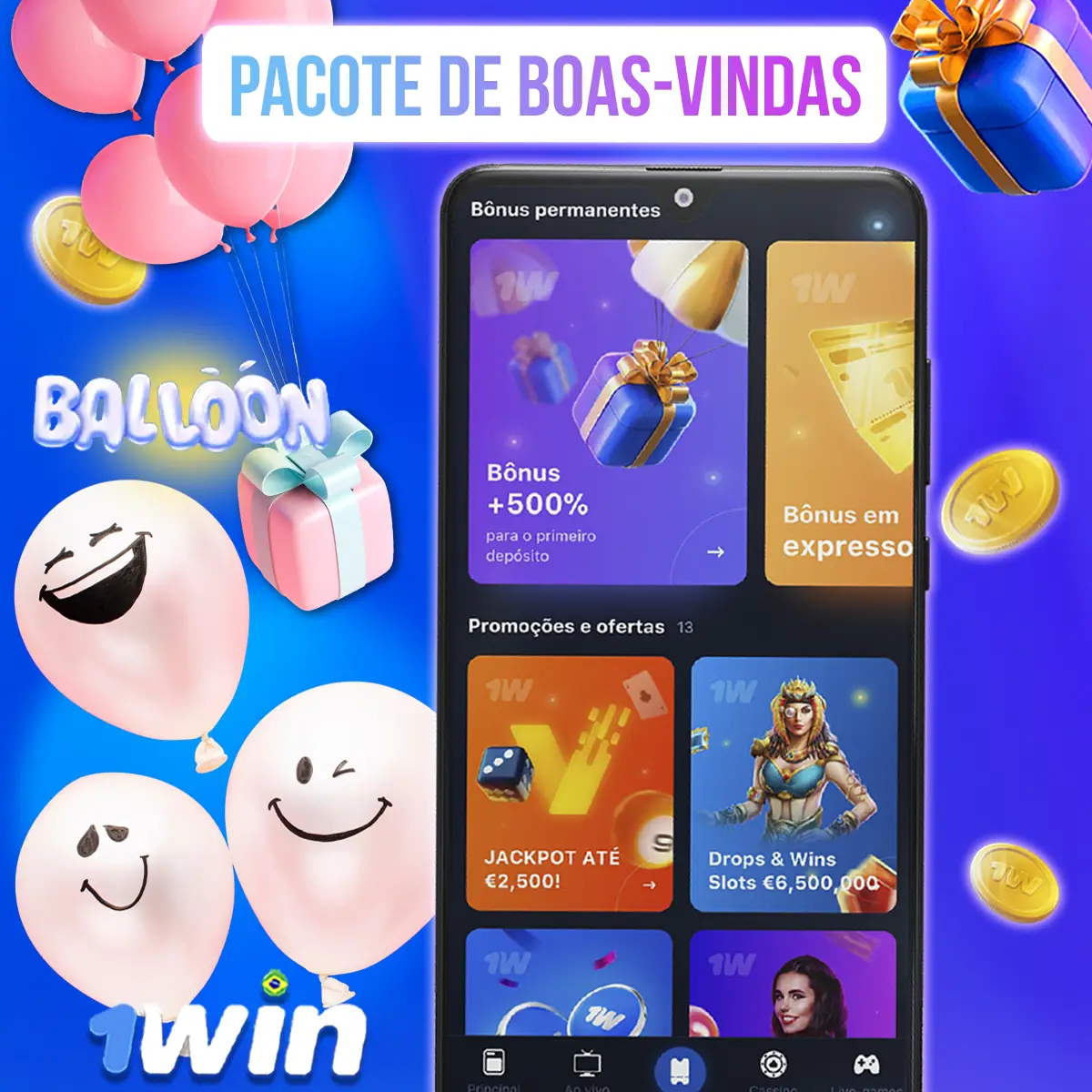 Ilustração histórica da área de promoções da 1win