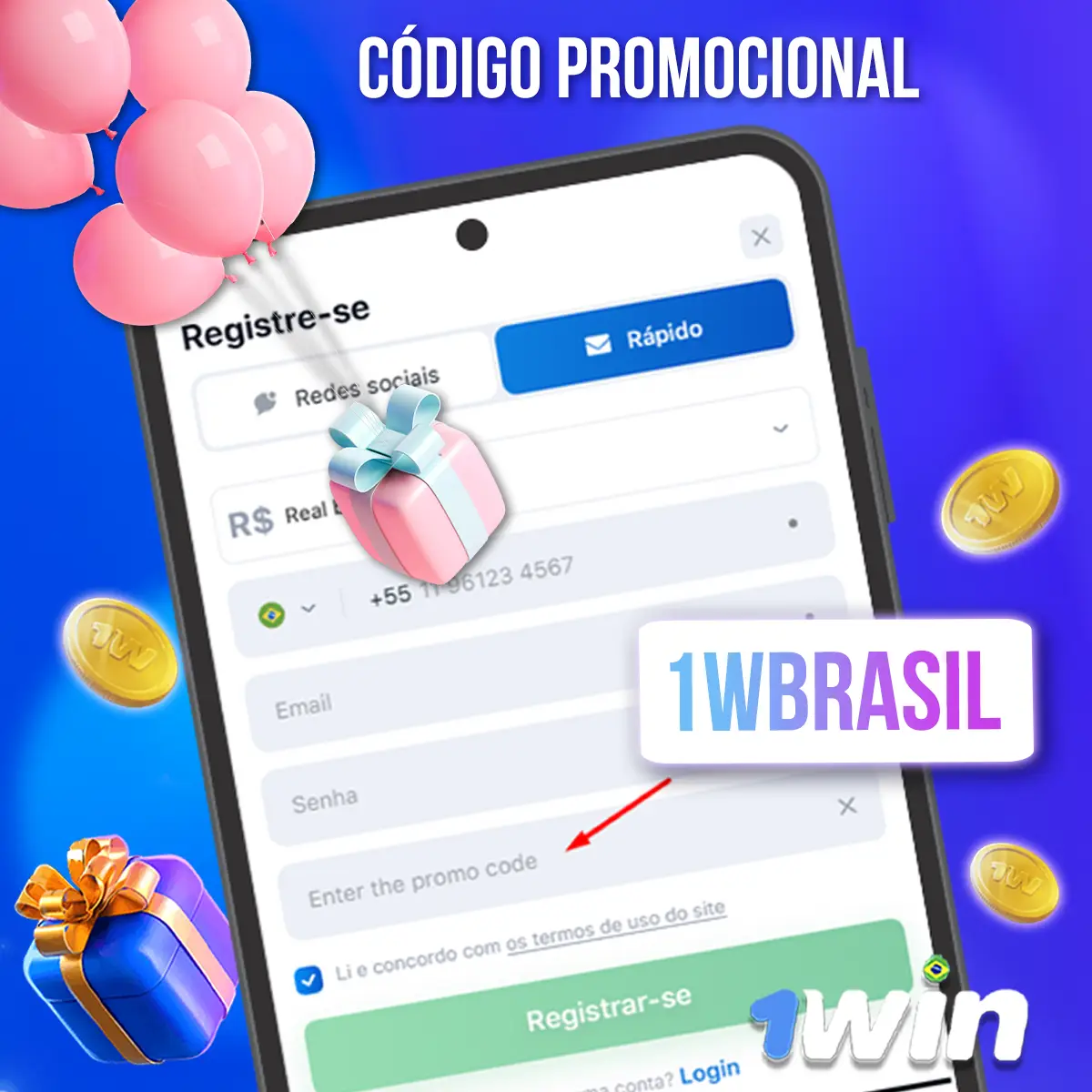 Formulário ilustrativo com campo de código promocional